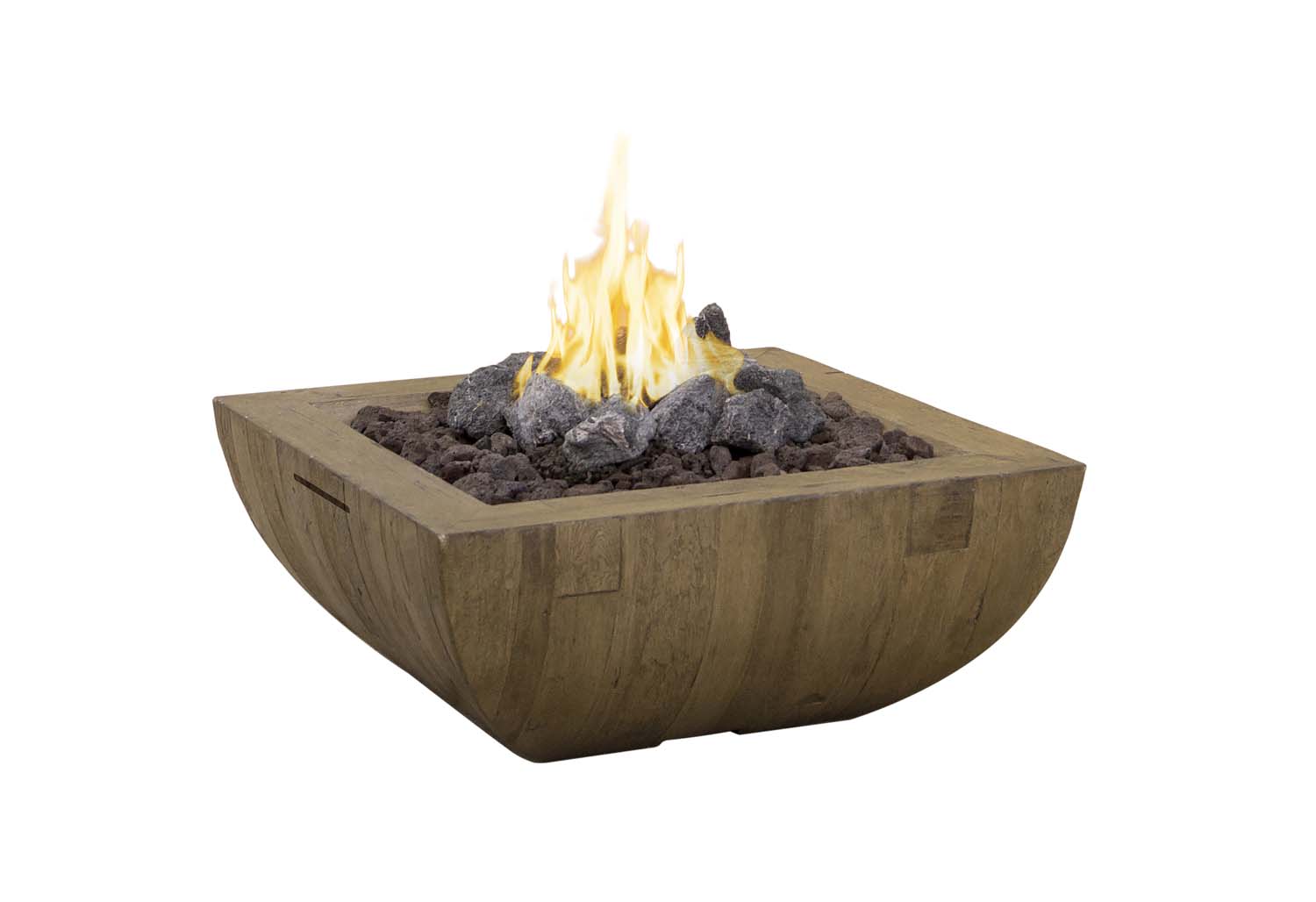 American Fyre Designs - Bordeaux 36" Square GFRC Reclaimed Wood Gas Fire Bowl