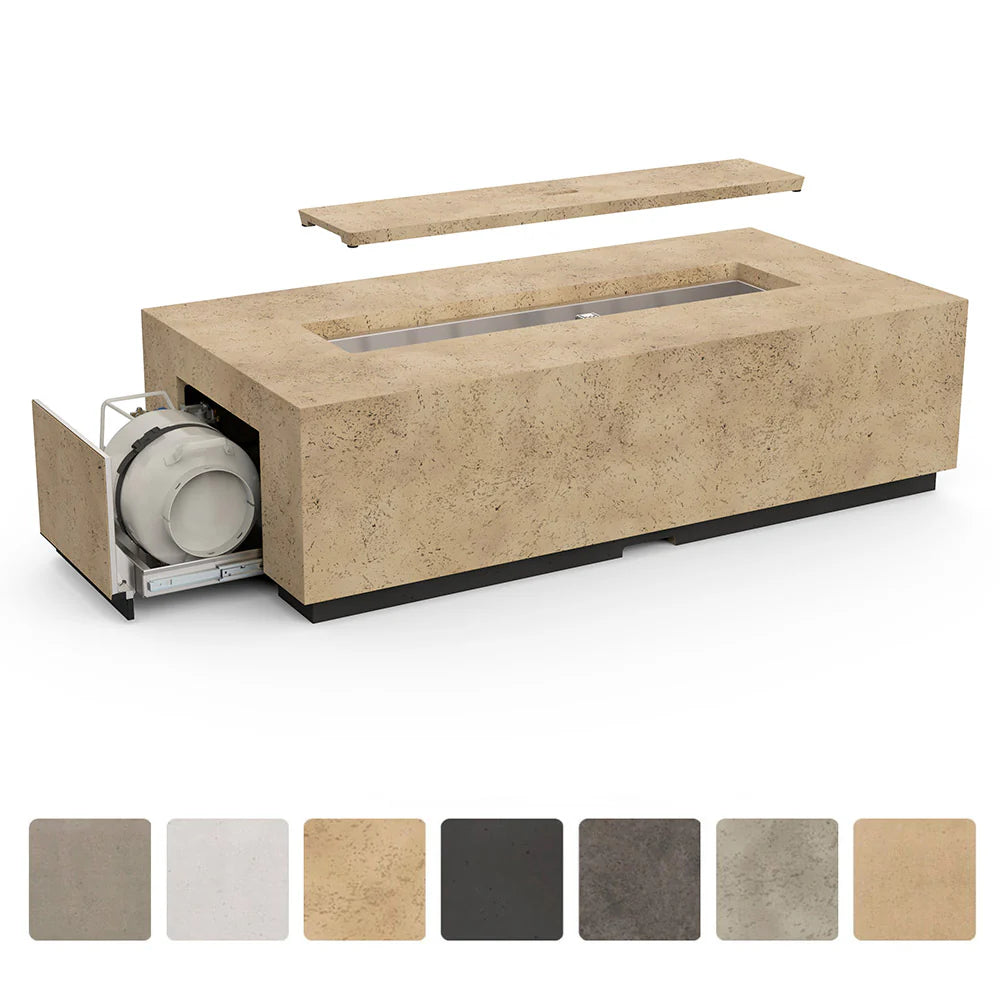 American Fyre Designs - Legend Long LP Select 72-Inch Rectangular GFRC Chat Height Propane Gas Fire Table