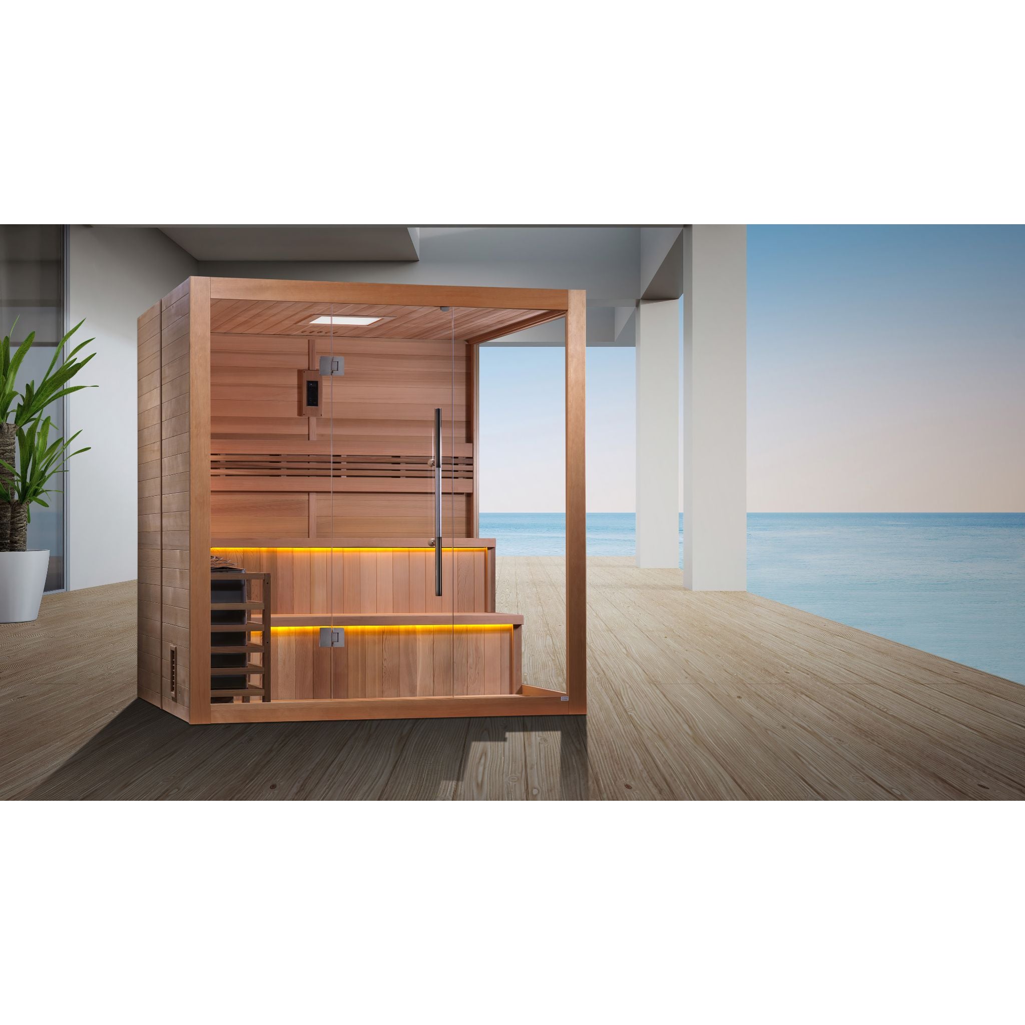 Golden Designs “Kuusamo Edition” 6-Person Indoor Traditional Sauna – Canadian Red Cedar Interior
