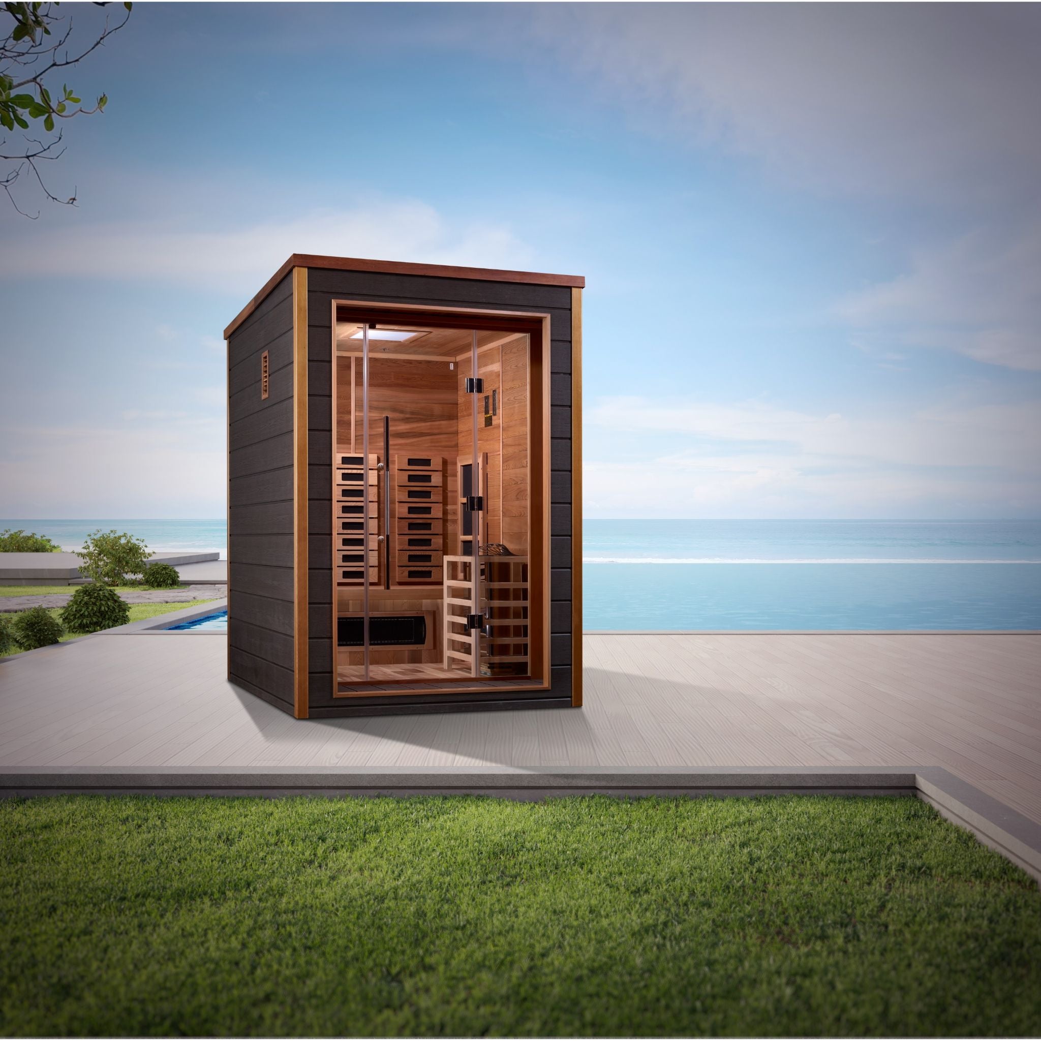 Golden Designs Nora 2-Person Outdoor Hybrid Sauna – Canadian Red Cedar Interior