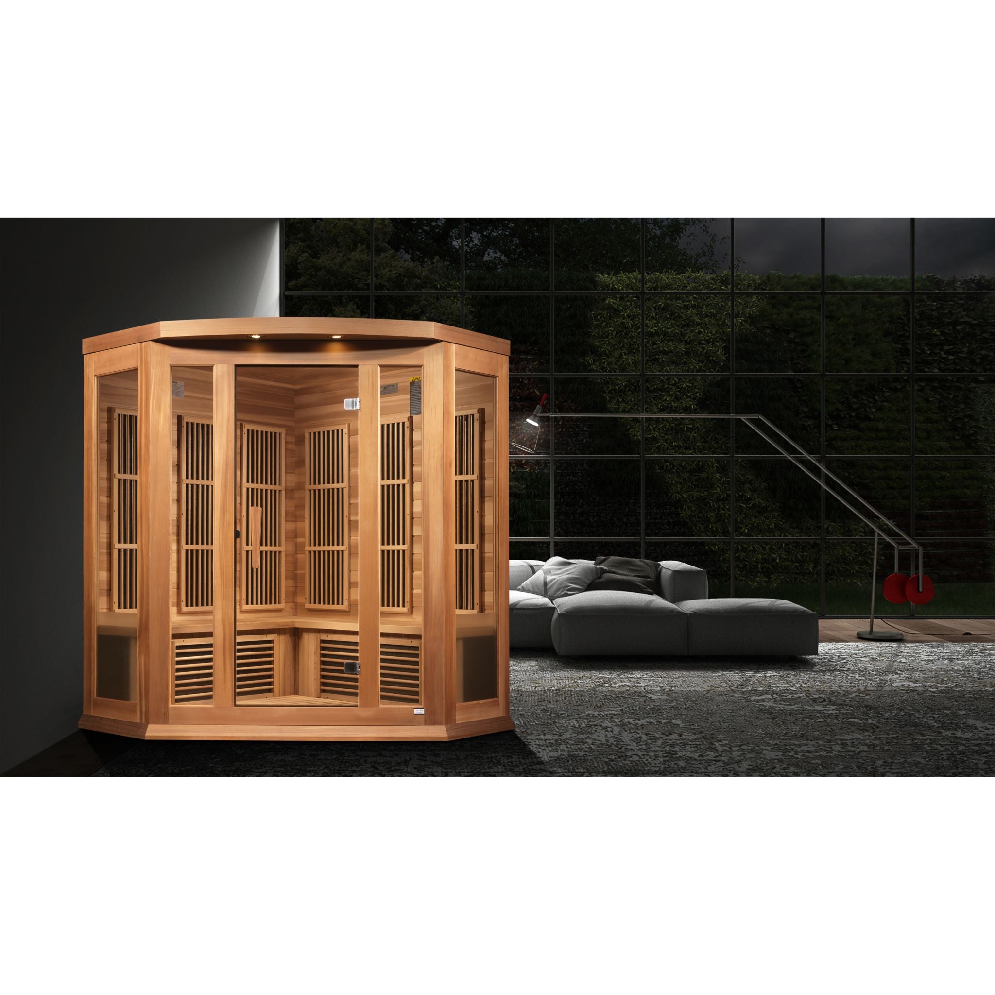 Maxxus 3-Person Corner Near Zero EMF FAR Infrared Sauna (Canadian Red Cedar)