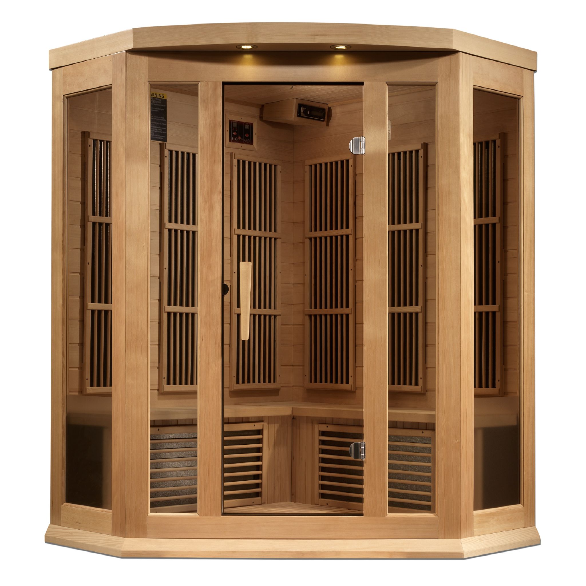 Maxxus 3 Person Corner Near Zero EMF FAR Infrared Sauna – Canadian Hemlock