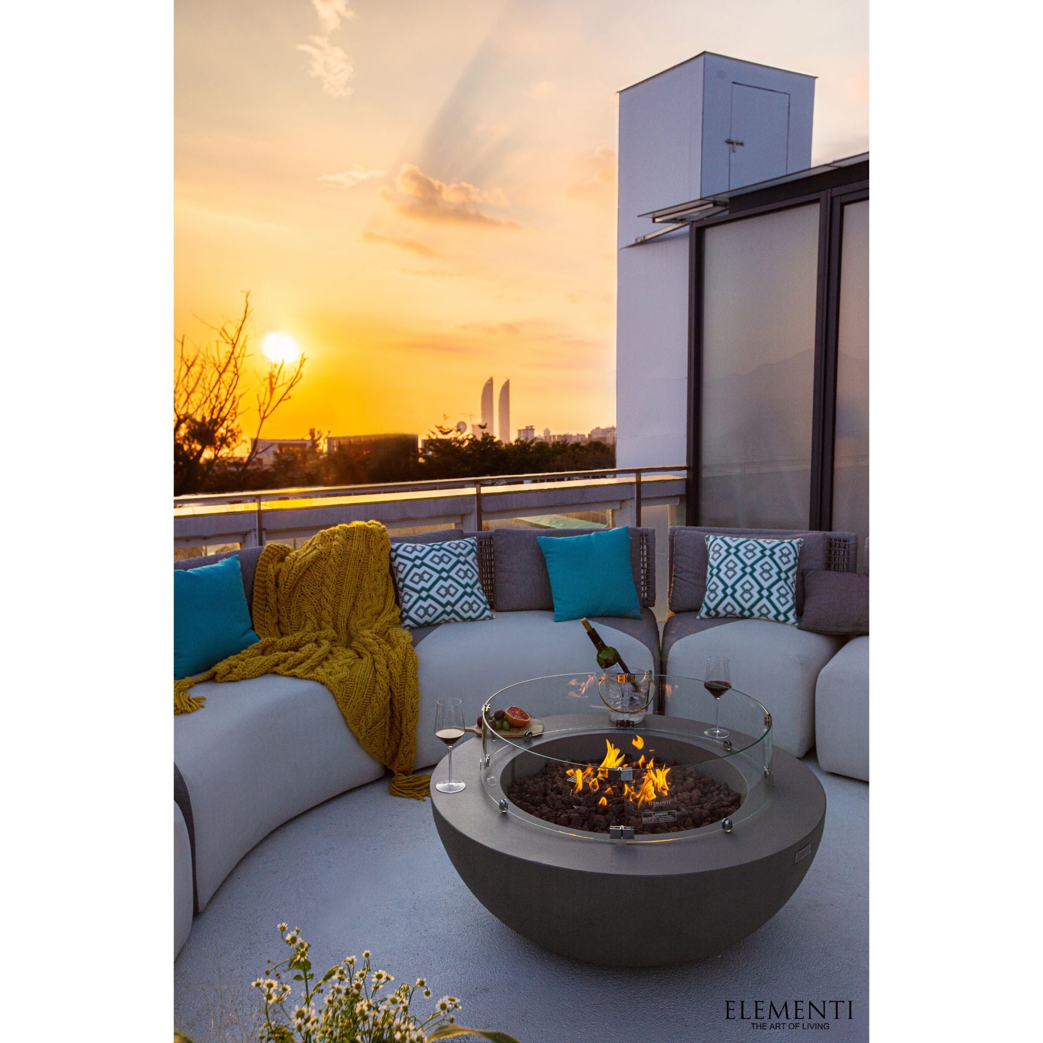 Lunar Bowl 42” Concrete Fire Table – Light Gray