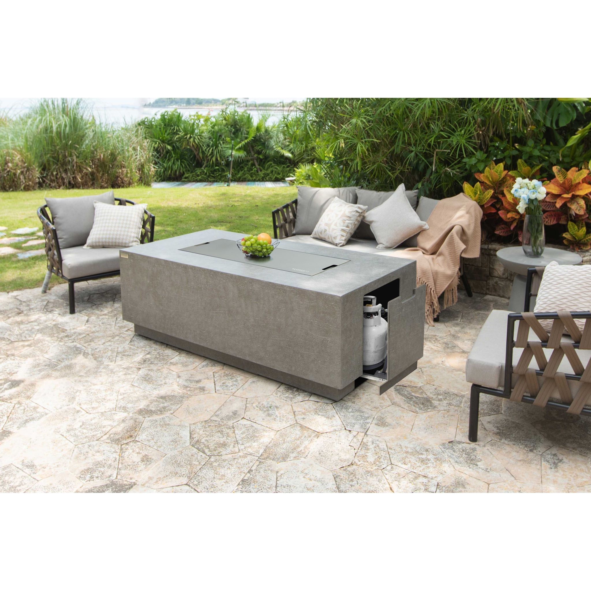 Andes 66” Concrete Fire Table with Hidden Tank - Light Gray