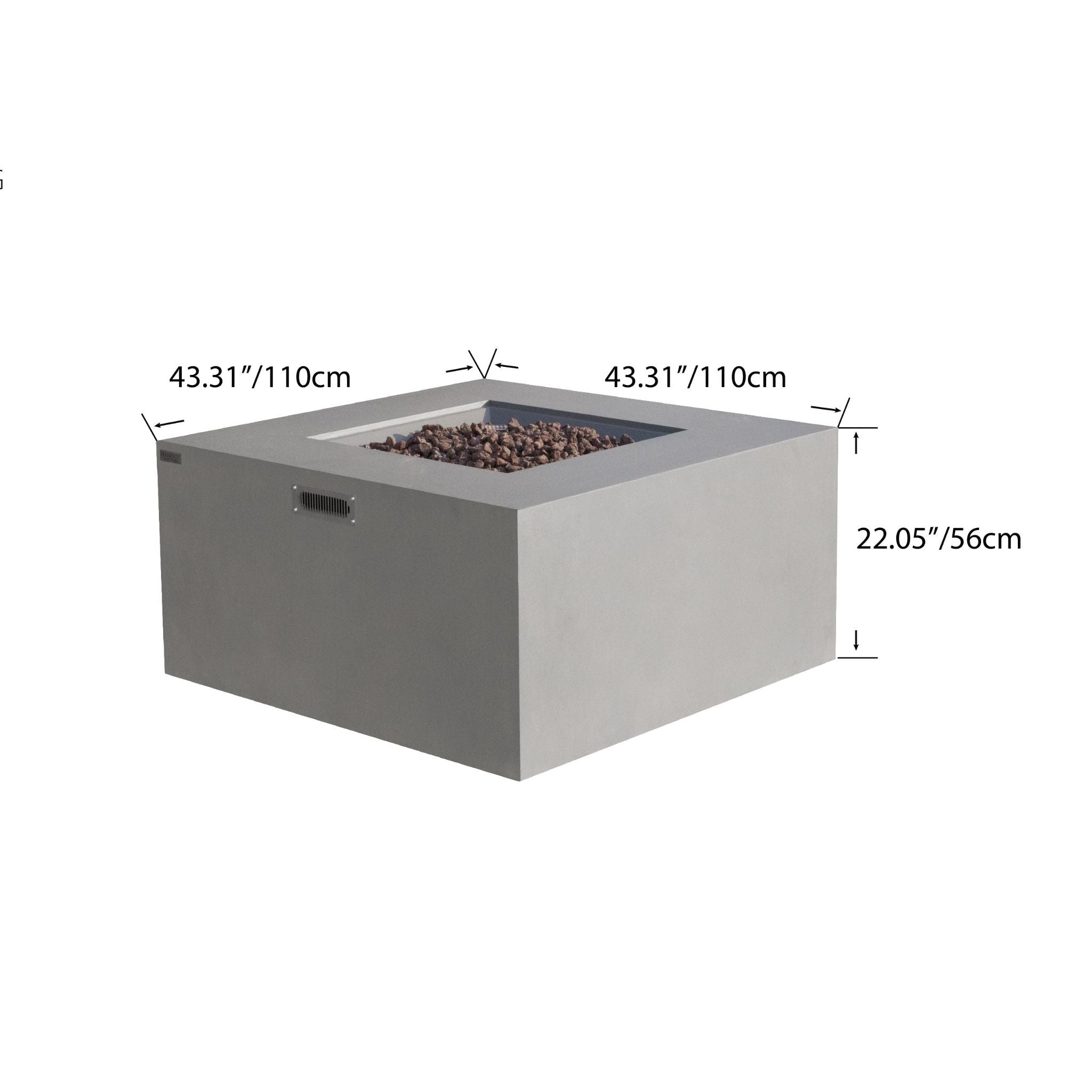 Rocky 43” Square Fire Table with Hidden Tank - Dark Gray