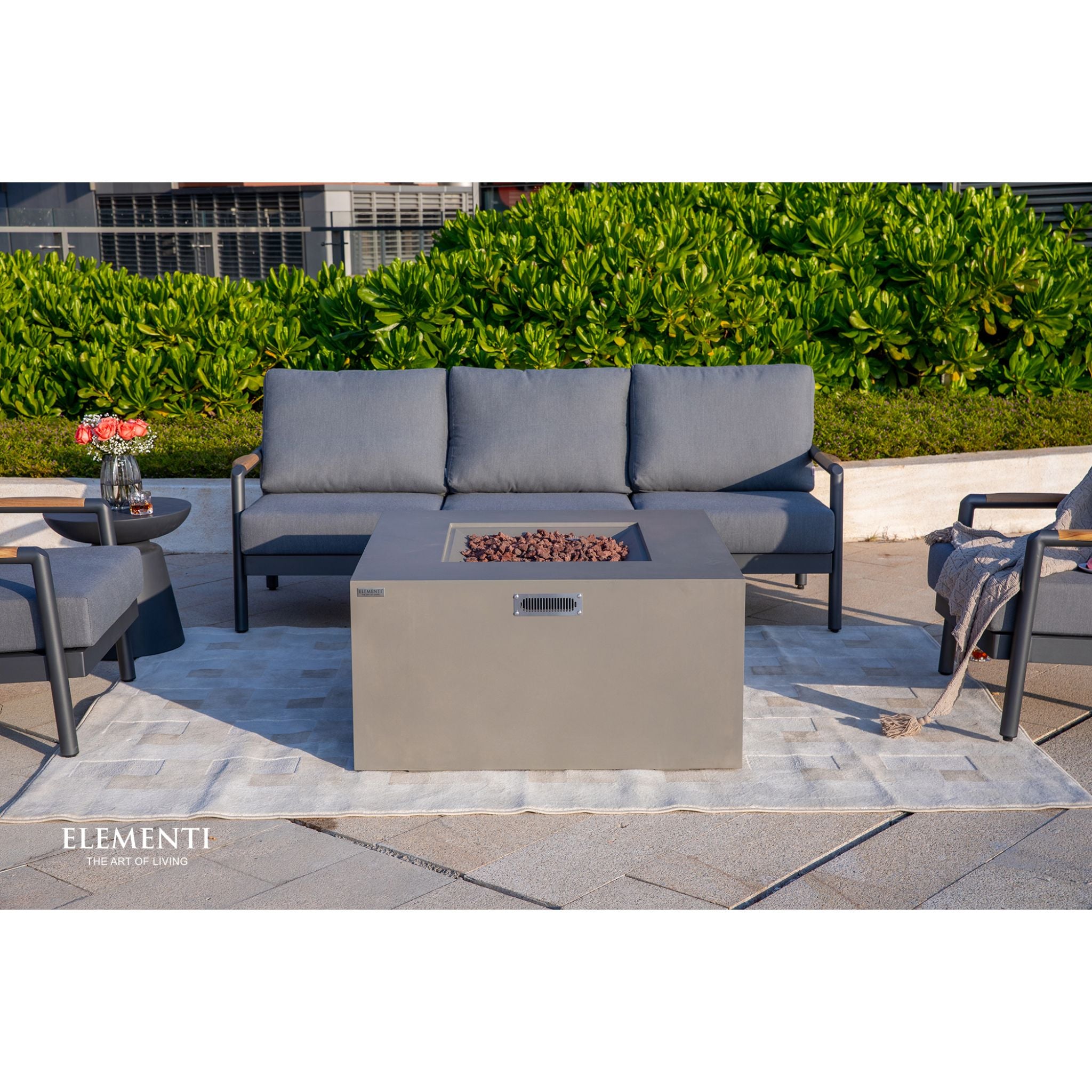 Rocky 43” Square Fire Table with Hidden Tank - Light Gray
