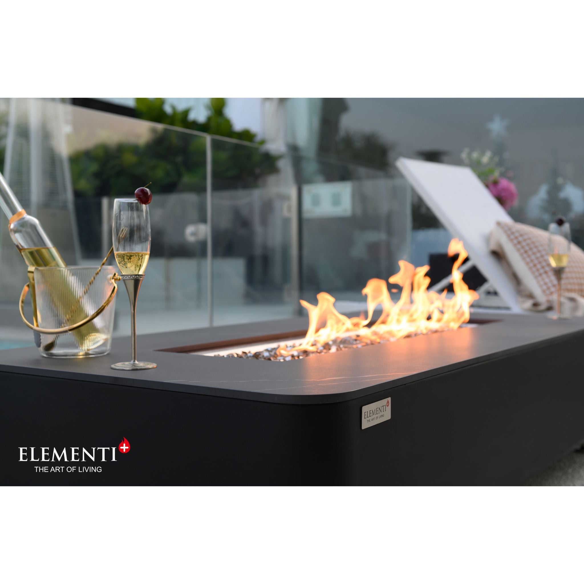 Valencia 62” Marble Porcelain Top Fire Table - Bulgaria Black