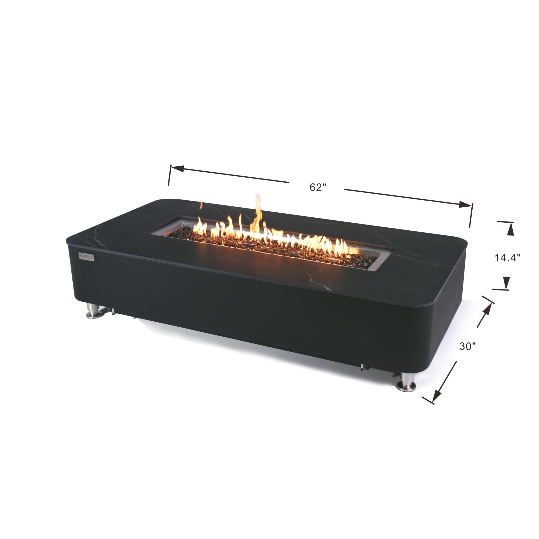 Valencia 62” Marble Porcelain Top Fire Table - Bulgaria Black