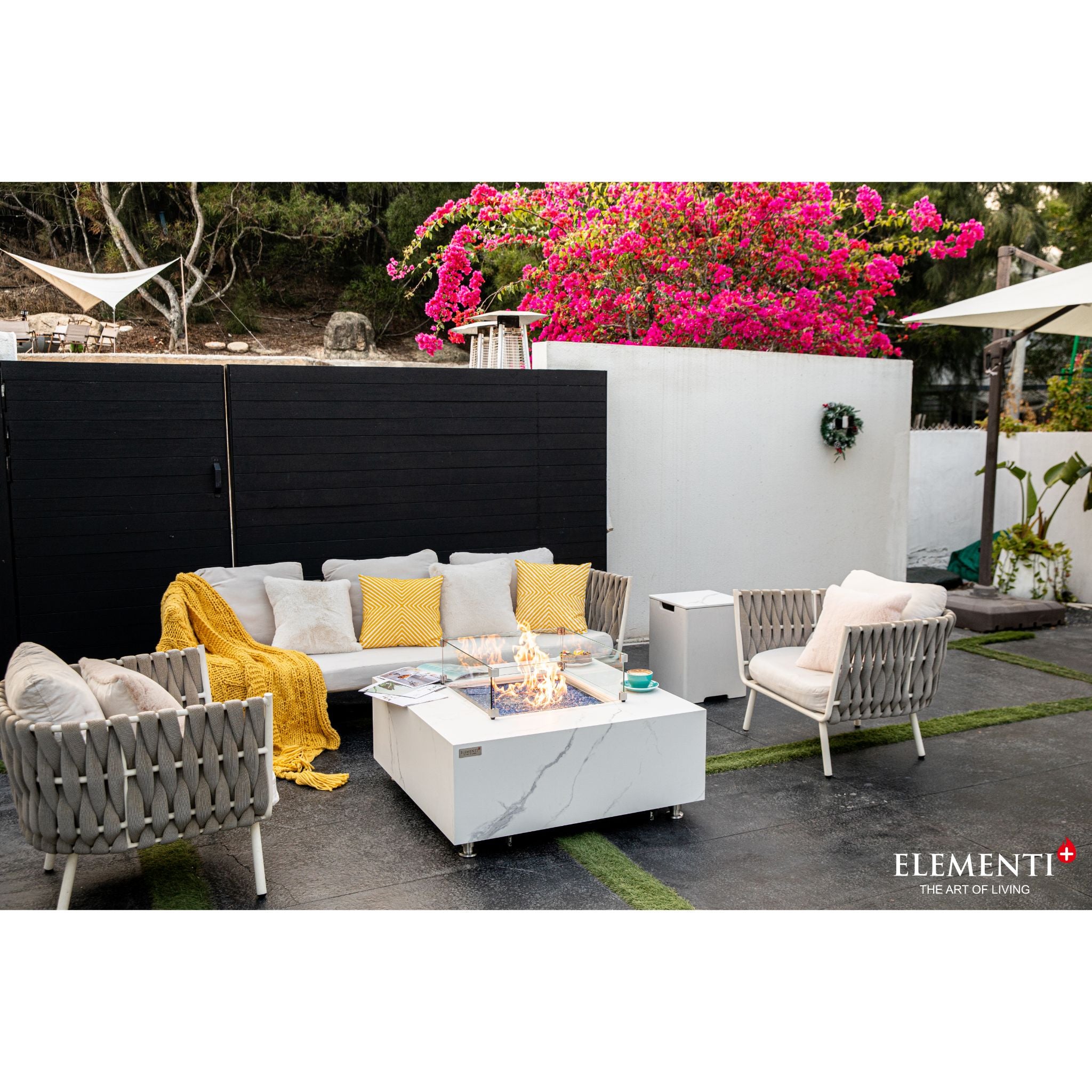 Bianco 40” Marble Porcelain Fire Table - Bianco White