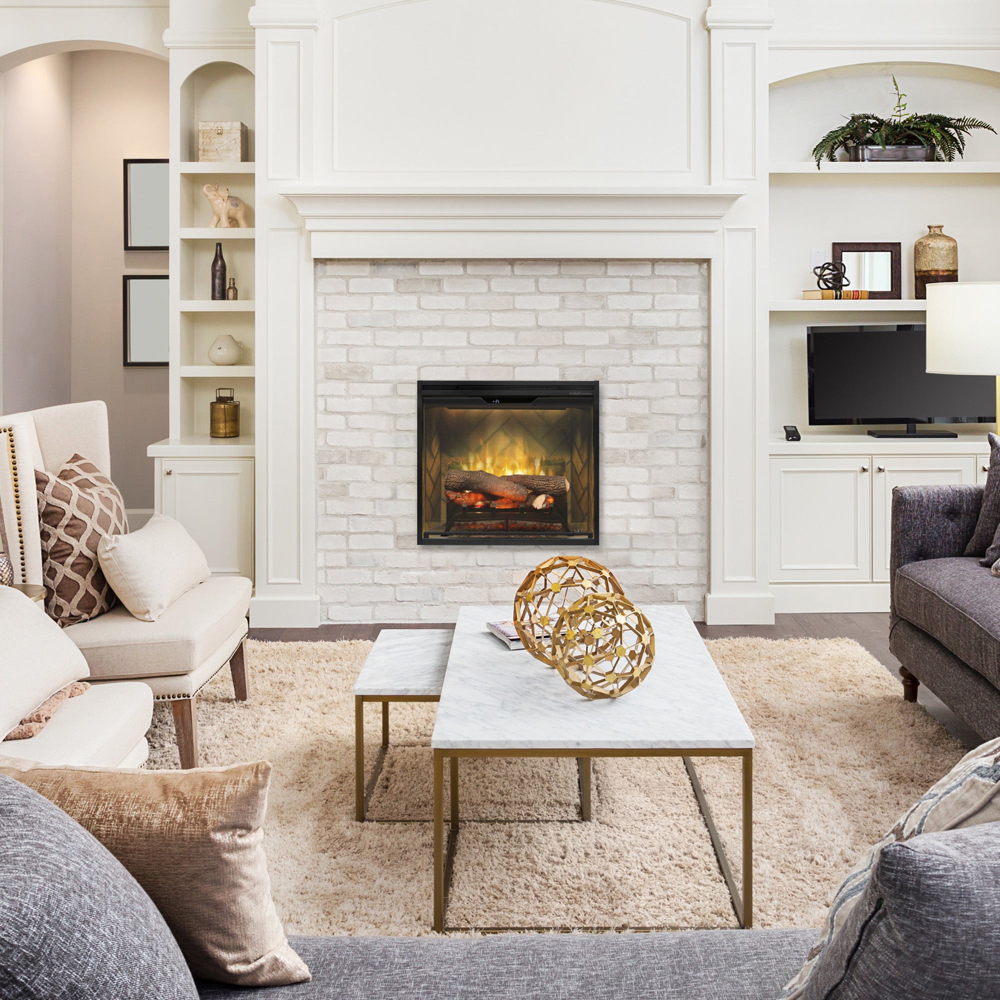 Dimplex - Revillusion 24" Built-In Electric Firebox - with Herringbone Brick Interior