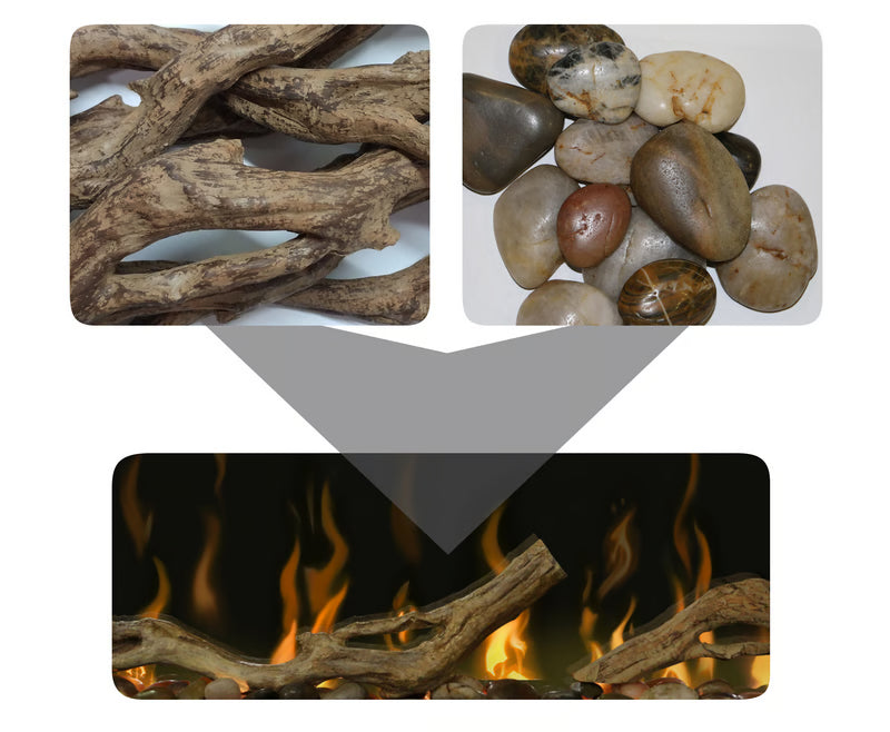 Dimplex - Driftwood and River Rock Ember Bed - Accessory for 34" Ignite XL and Evolve Linear Fireplace