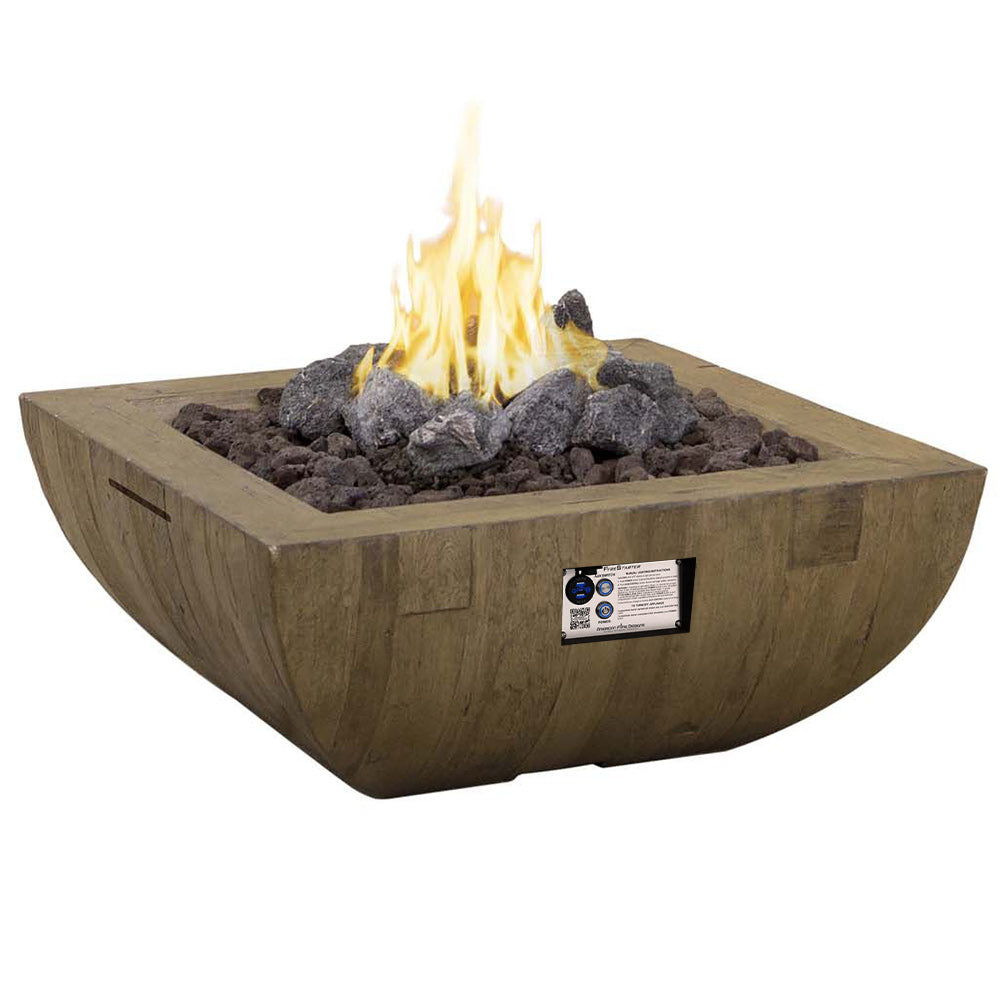 American Fyre Designs - Bordeaux 36" Square GFRC Reclaimed Wood Gas Fire Bowl