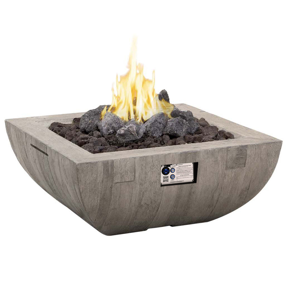 American Fyre Designs - Bordeaux 36" Square GFRC Reclaimed Wood Gas Fire Bowl