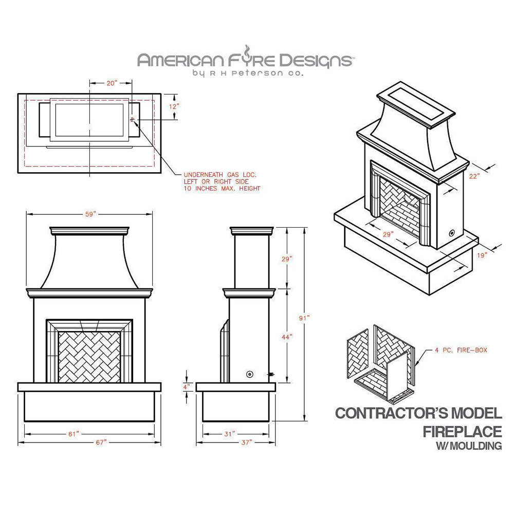 American Fyre Designs - Contractor's Model Outdoor Gas Fireplace with Moulding
