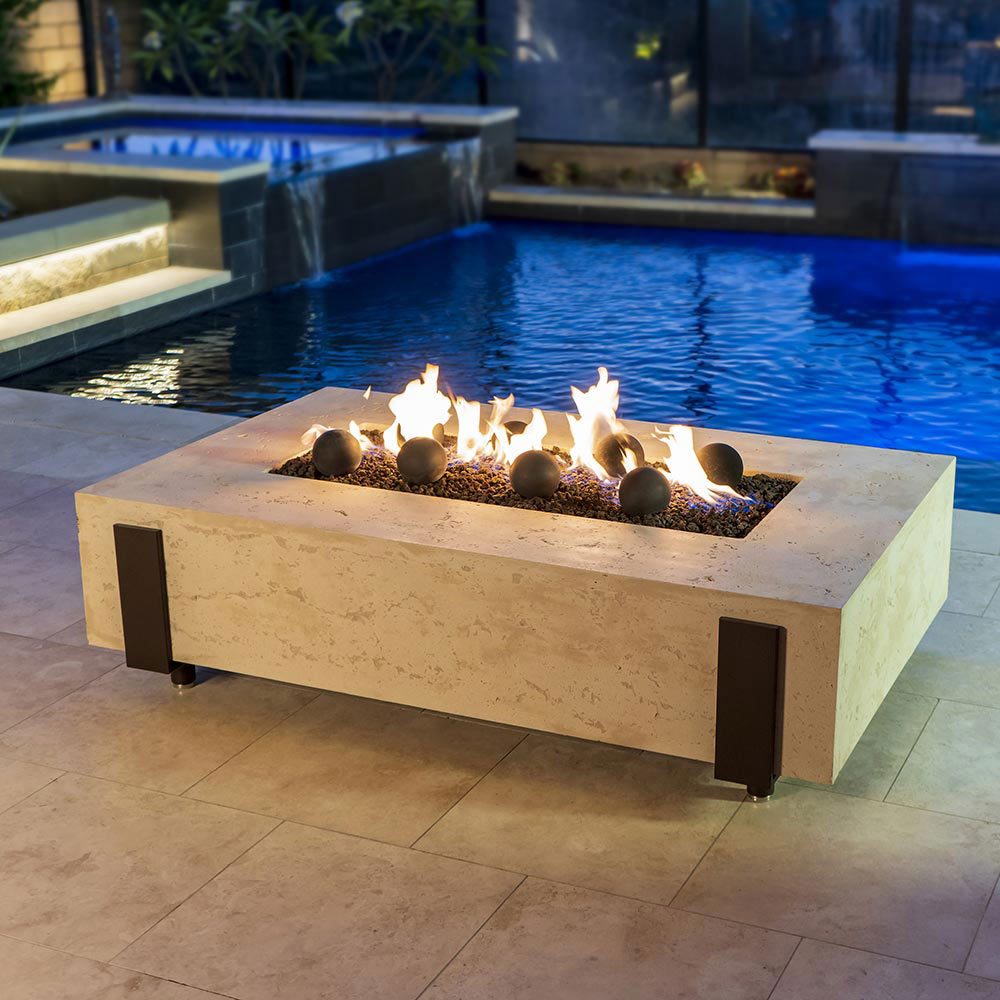 American Fyre Designs - Iron Saddle 60-Inch Rectangular GFRC Chat Height Gas Fire Table
