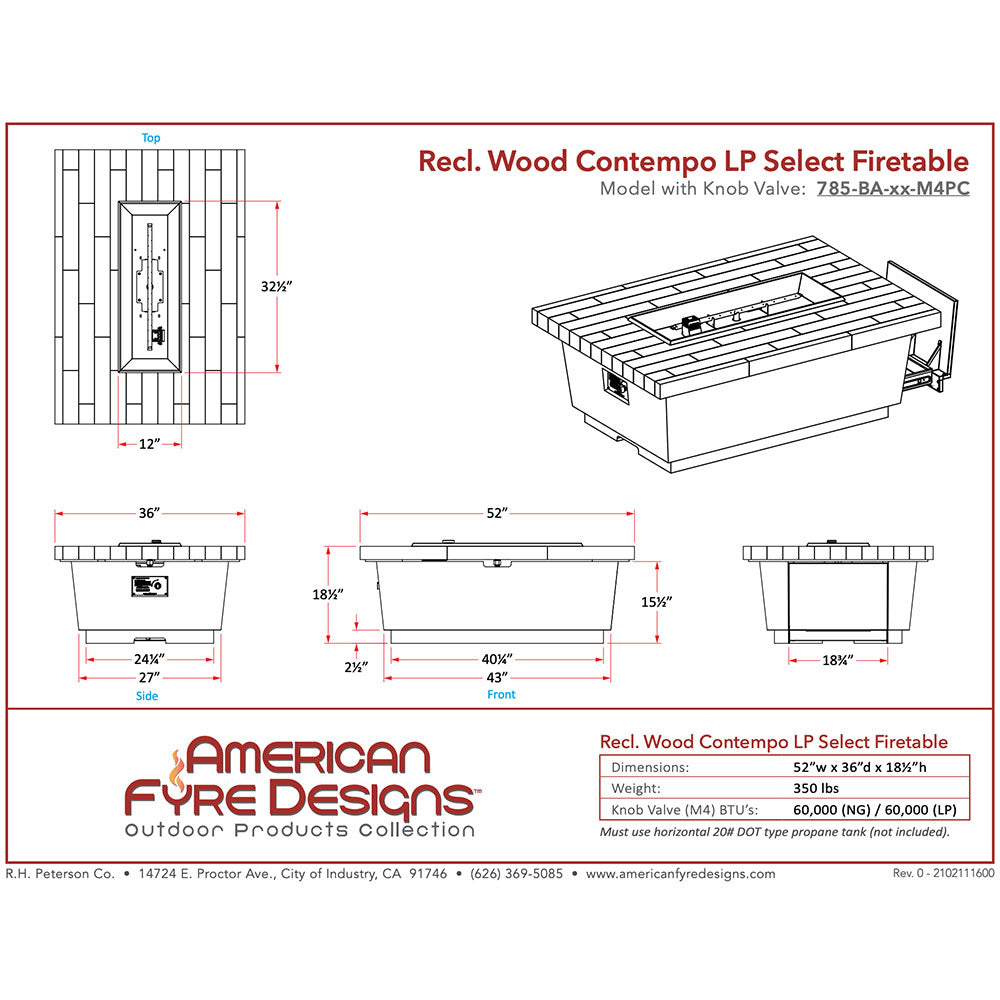 American Fyre Designs - 52" Contempo Chat Height Fire Table