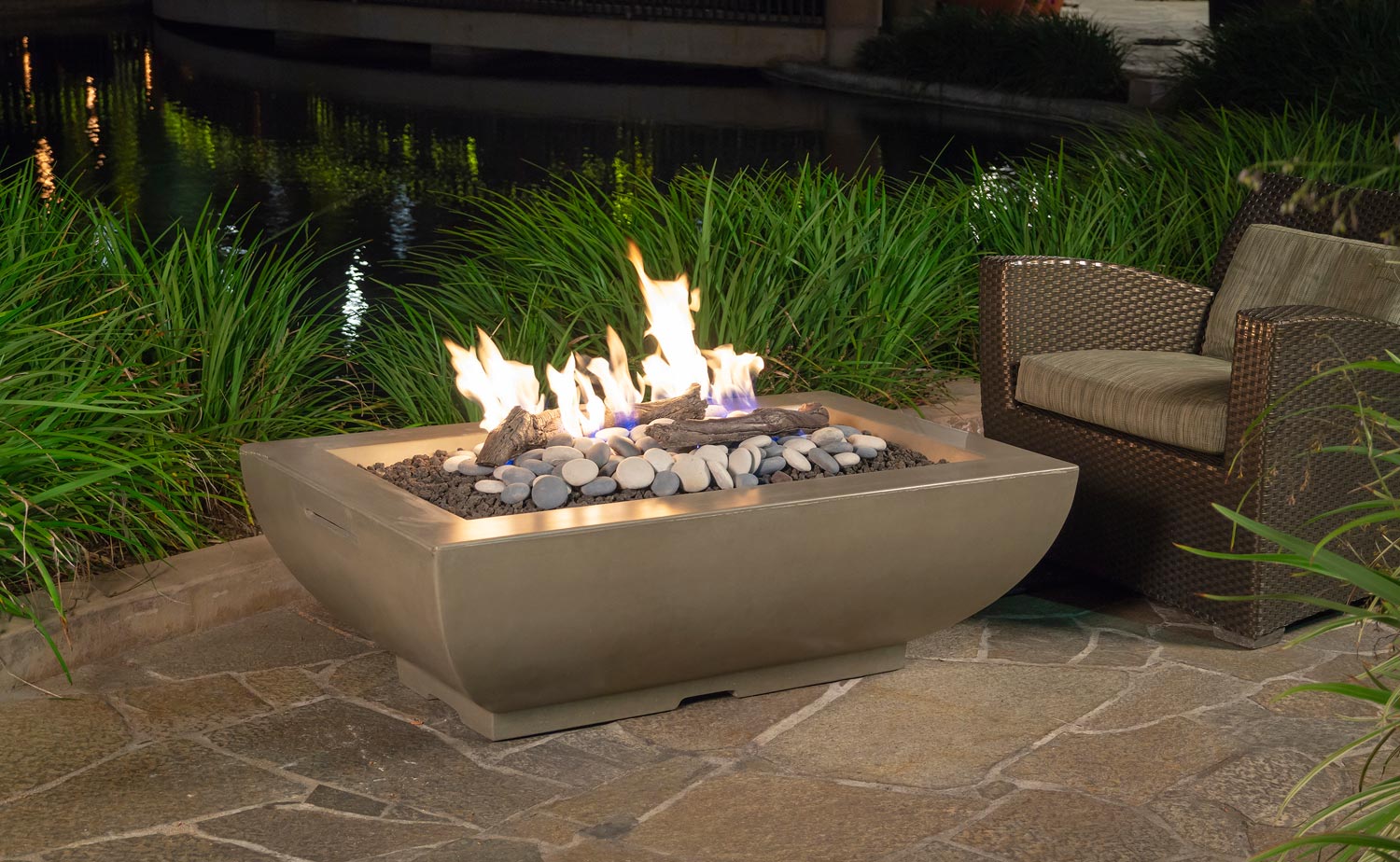 American Fyre Designs - Bordeaux GFRC Rectangle 50-Inch Fire Bowl