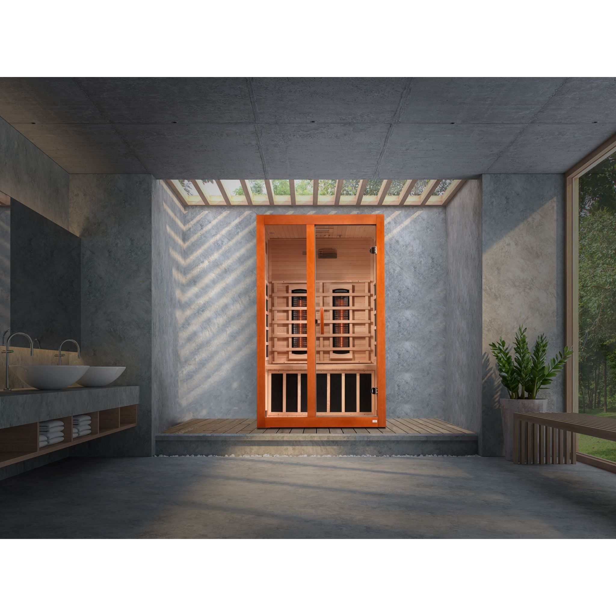 Dynamic Santiago 2 Person Full Spectrum Near Zero EMF FAR Infrared Sauna – Canadian Hemlock