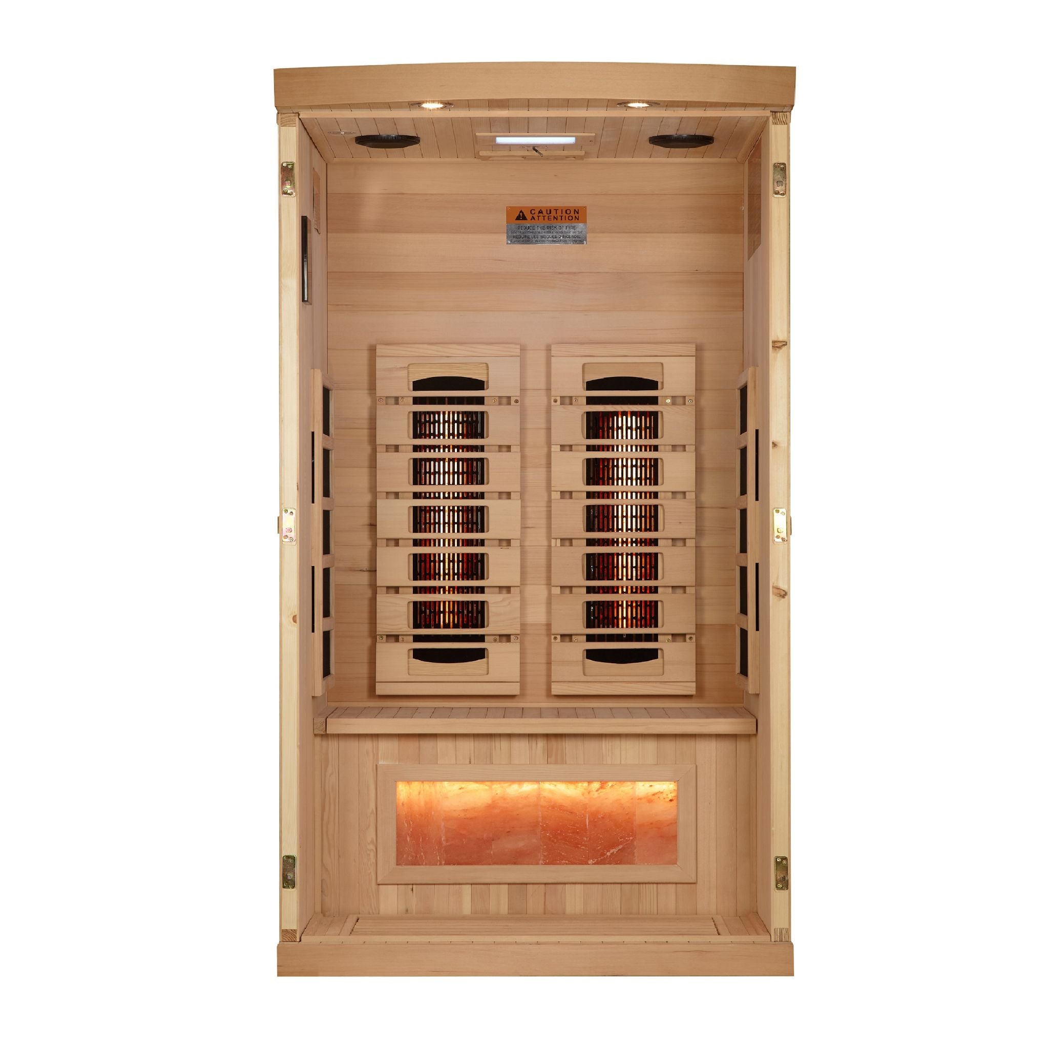 Golden Designs 1-2 Person Full Spectrum Near Zero EMF Sauna with Himalayan Salt Bar – Canadian Hemlock
