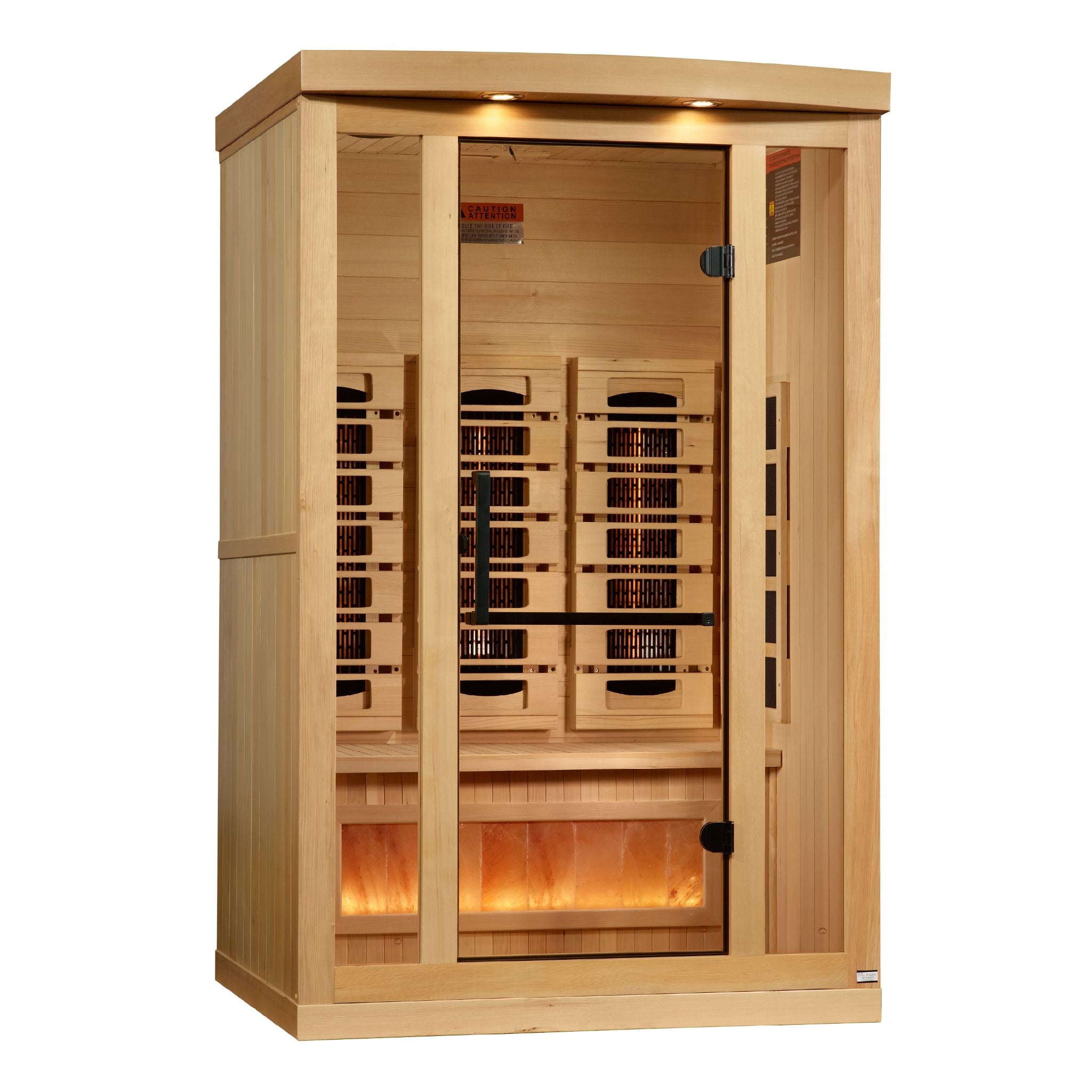 Golden Designs 2-Person Full Spectrum Near Zero EMF Sauna with Himalayan Salt Bar – Canadian Hemlock