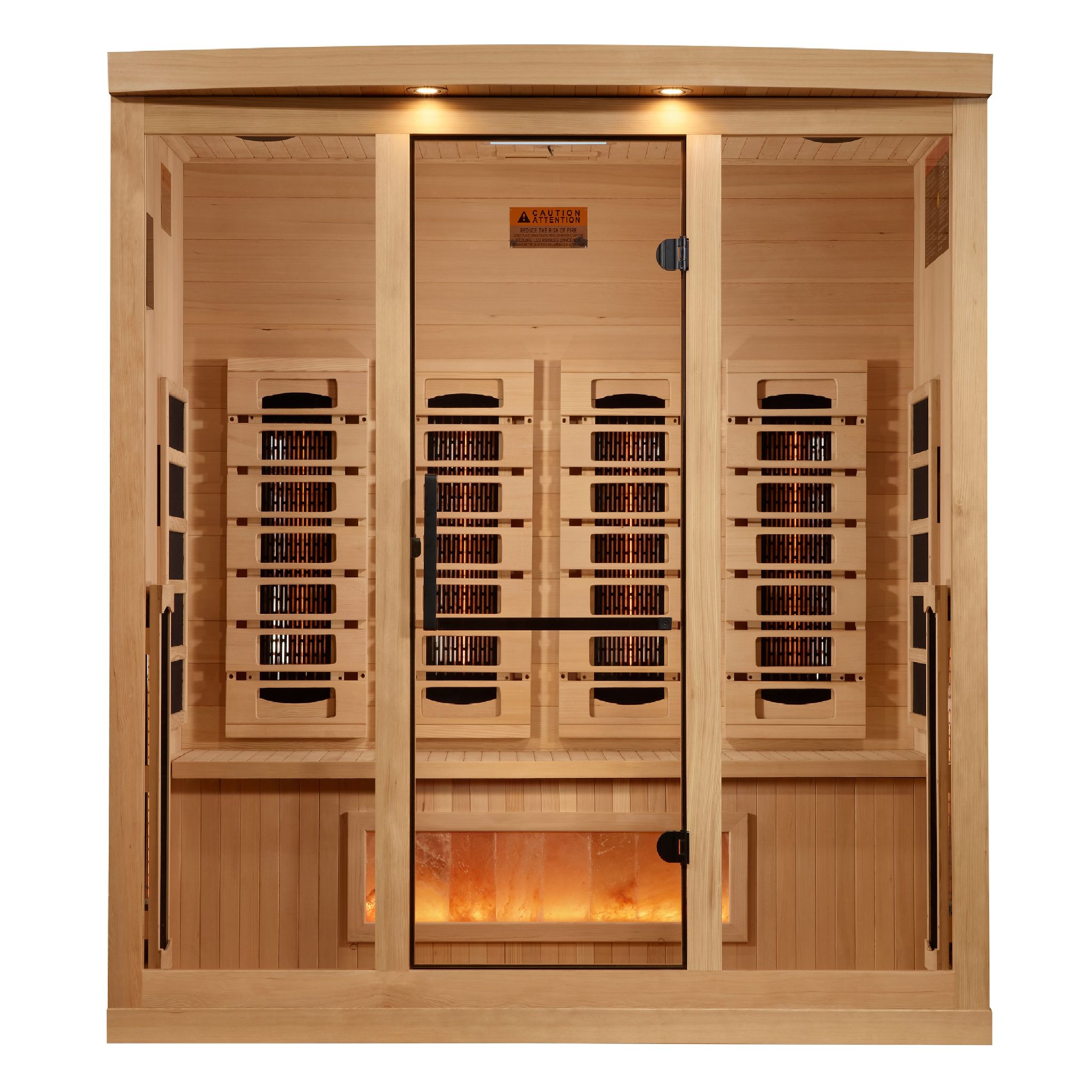 Golden Designs 4-Person Full Spectrum Near Zero EMF Sauna with Himalayan Salt Bar – Canadian Hemlock