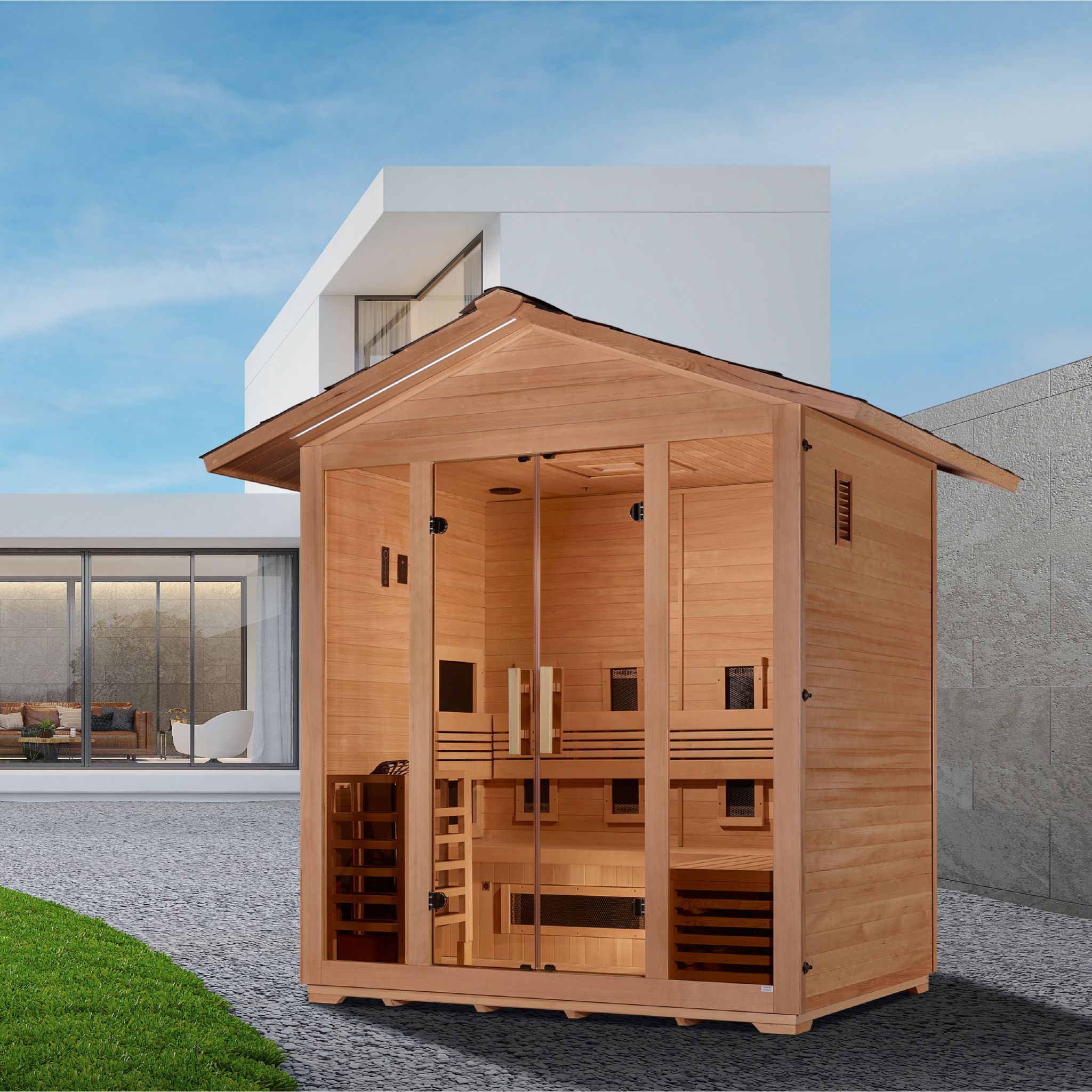 Golden Designs "Gargellen" 5-Person Hybrid Outdoor Sauna – Canadian Hemlock