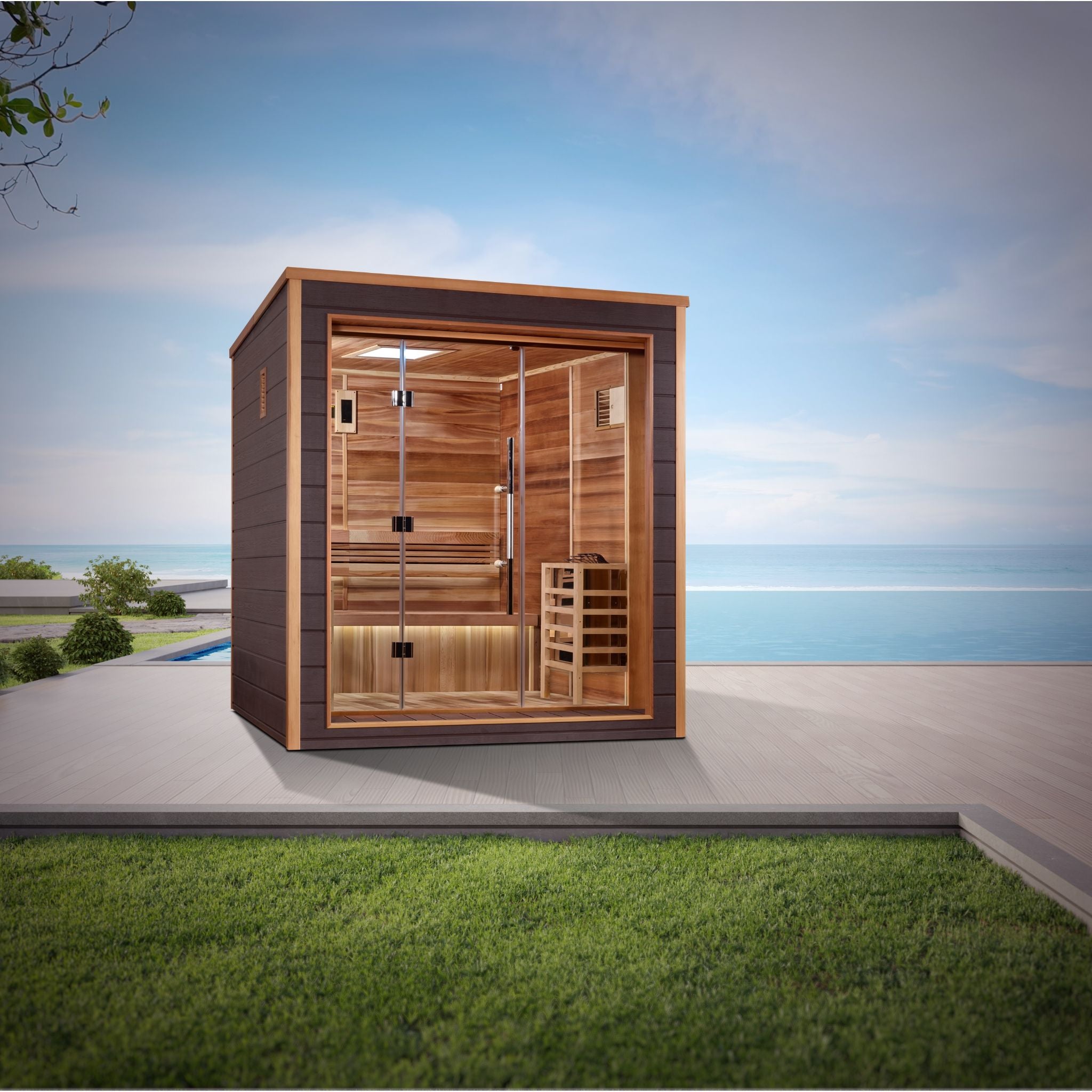 Golden Designs Drammen 3-Person Outdoor Traditional Sauna – Canadian Red Cedar Interior
