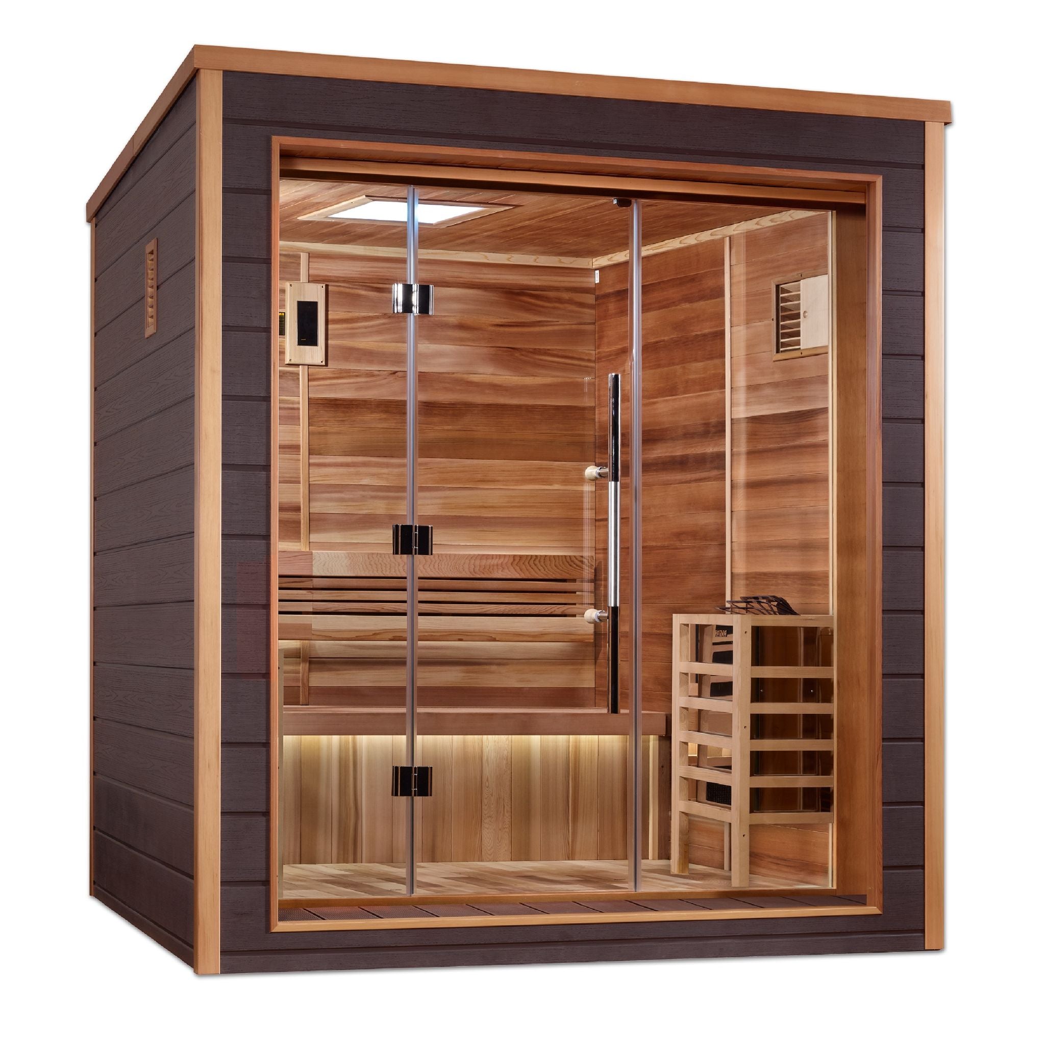 Golden Designs Drammen 3-Person Outdoor Traditional Sauna – Canadian Red Cedar Interior