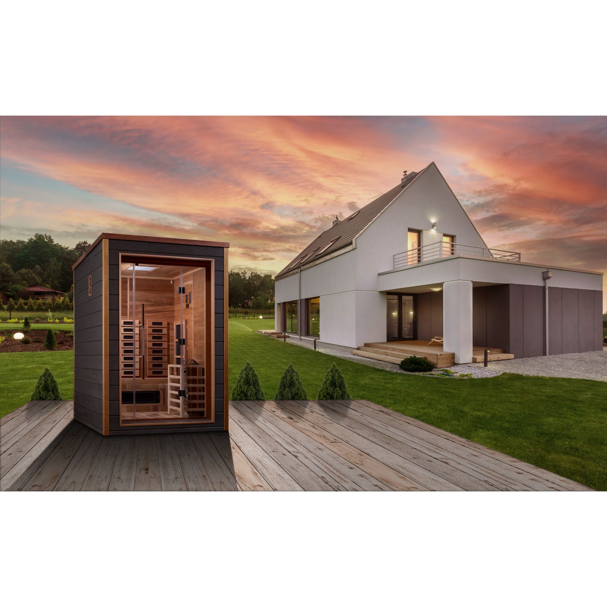 Golden Designs Nora 2-Person Outdoor Hybrid Sauna – Canadian Red Cedar Interior