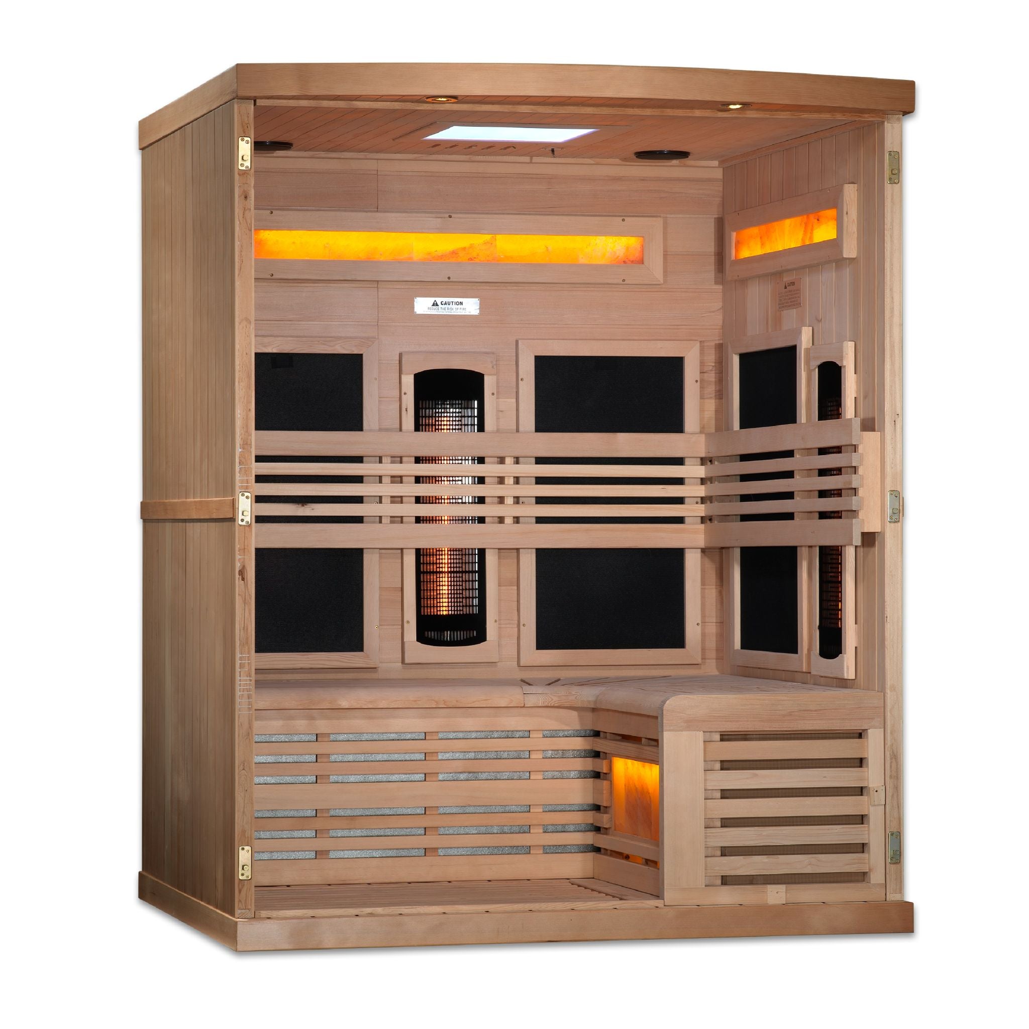Golden Designs 3-Person Full Spectrum Near Zero EMF Sauna with Himalayan Salt Bar – Canadian Hemlock