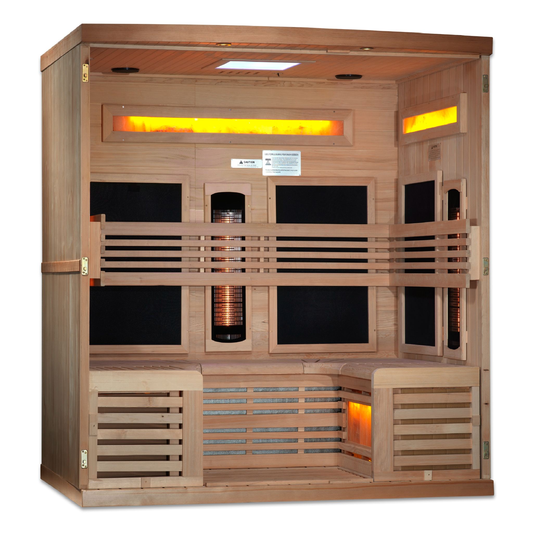 Golden Designs 6-Person Full Spectrum Near Zero EMF Sauna with Himalayan Salt Bar – Canadian Hemlock