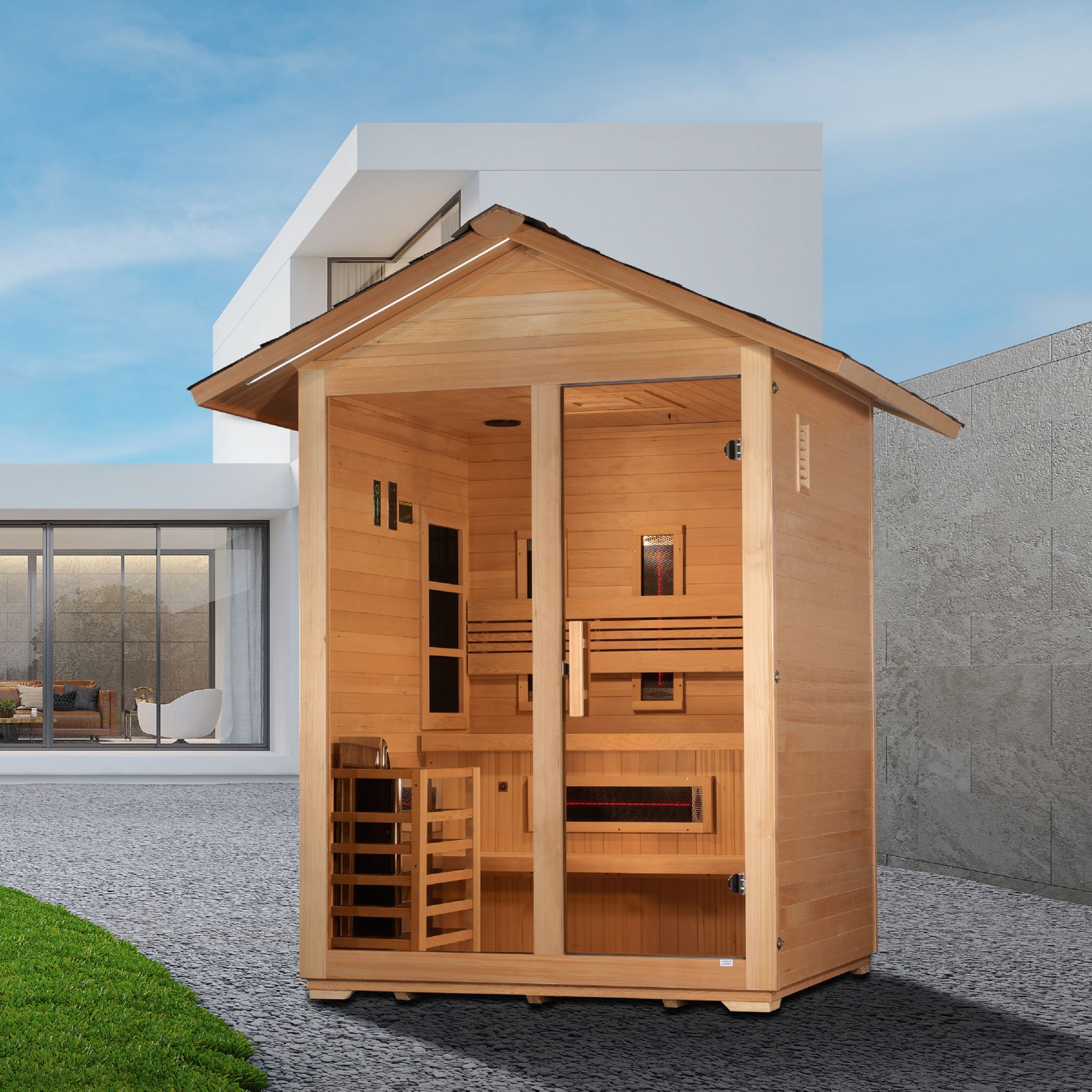 Golden Designs "Carinthia" 3-Person Hybrid Outdoor Sauna – Canadian Hemlock