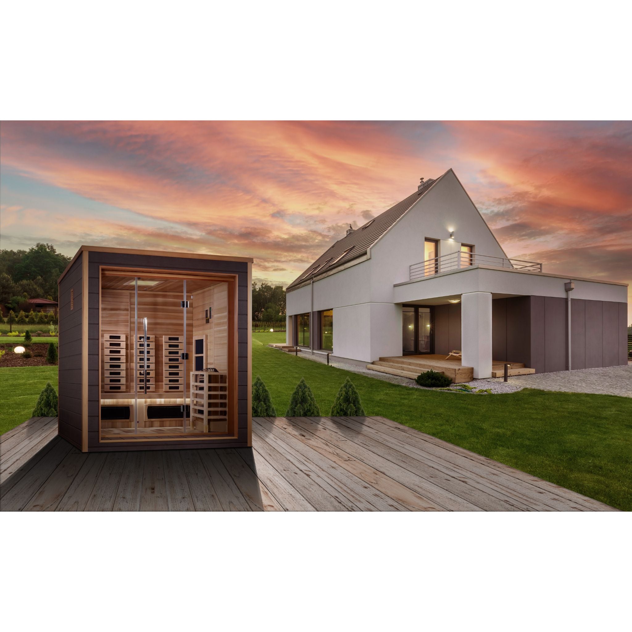 Golden Designs Visby 3-Person Outdoor Hybrid Sauna – Canadian Red Cedar Interior
