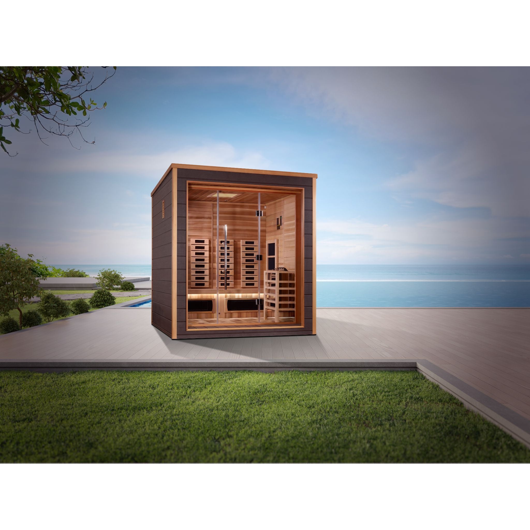 Golden Designs Visby 3-Person Outdoor Hybrid Sauna – Canadian Red Cedar Interior