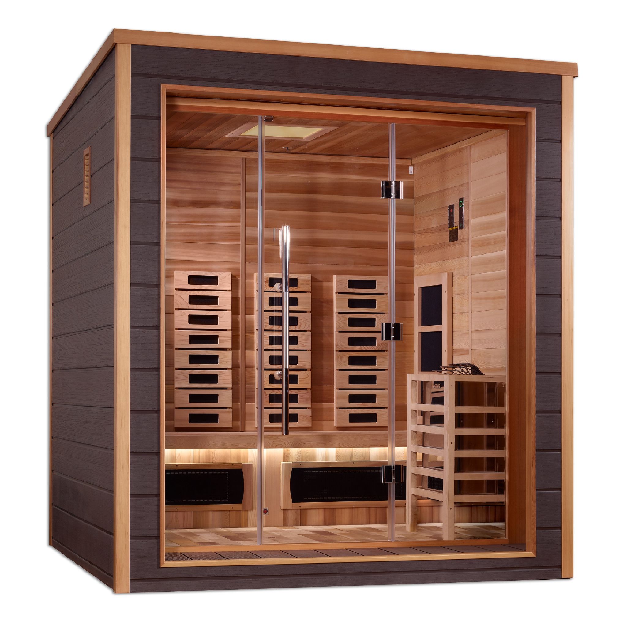 Golden Designs Visby 3-Person Outdoor Hybrid Sauna – Canadian Red Cedar Interior