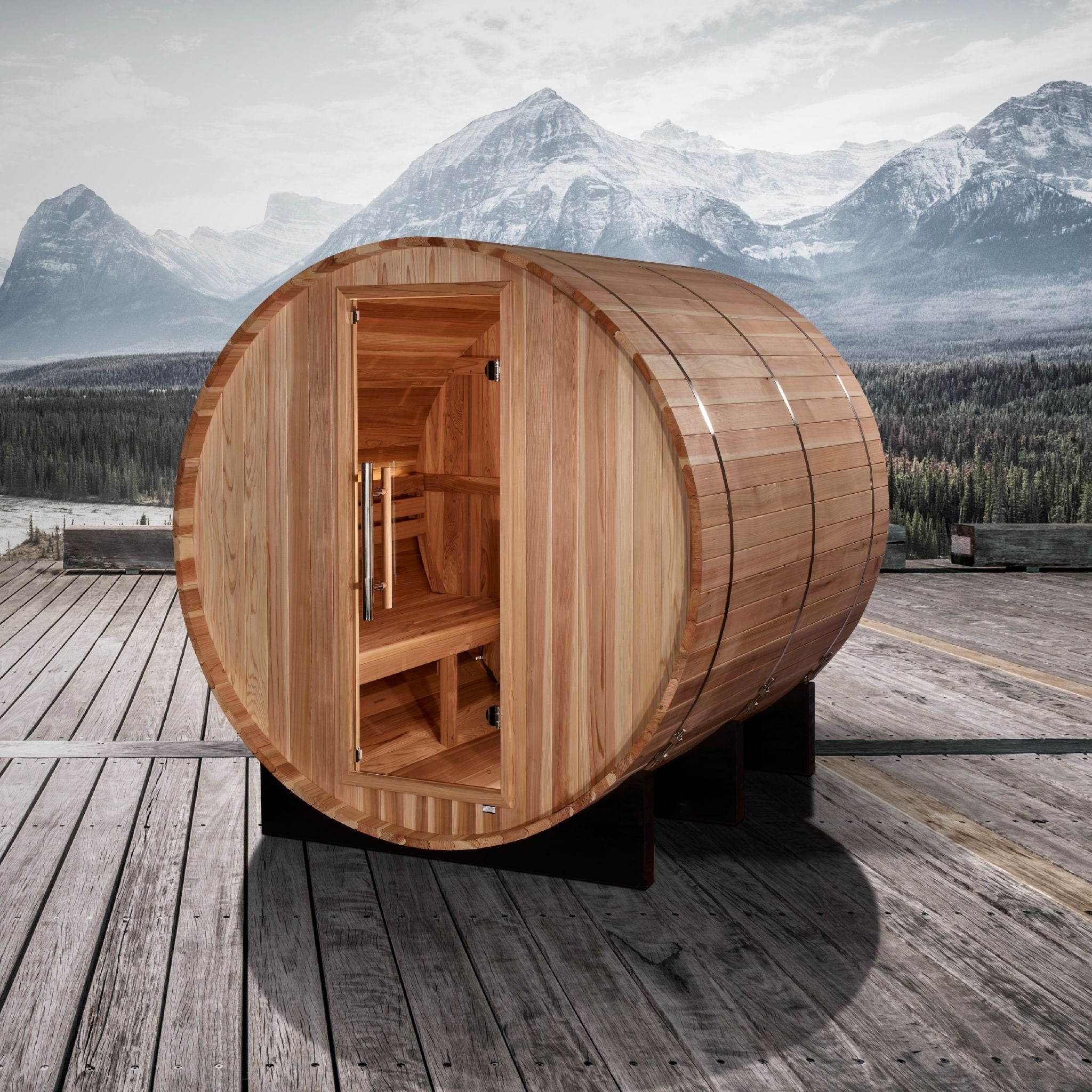 Golden Designs "Arosa" 4-Person Barrel Traditional Sauna – Pacific Cedar