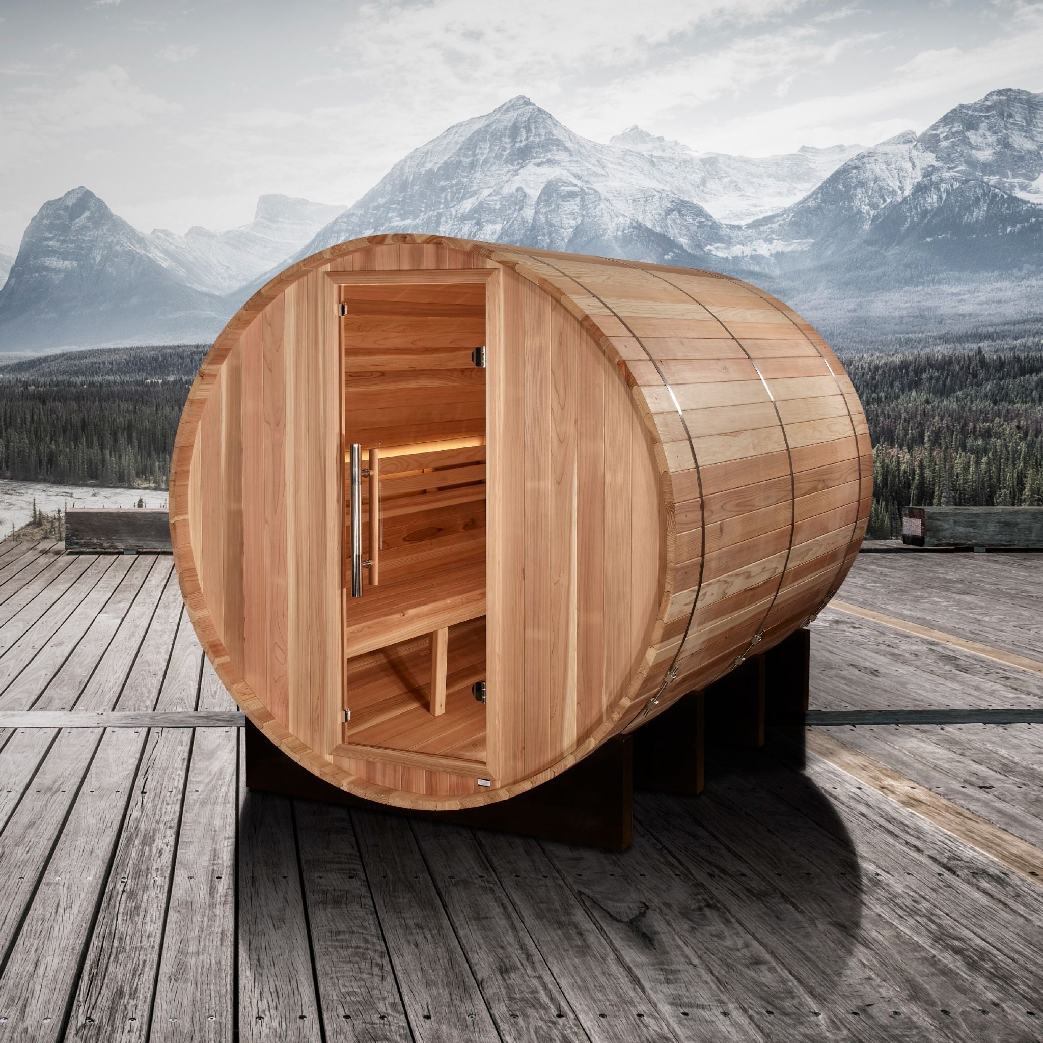 Golden Designs "Klosters" 6-Person Barrel Traditional Sauna – Pacific Cedar