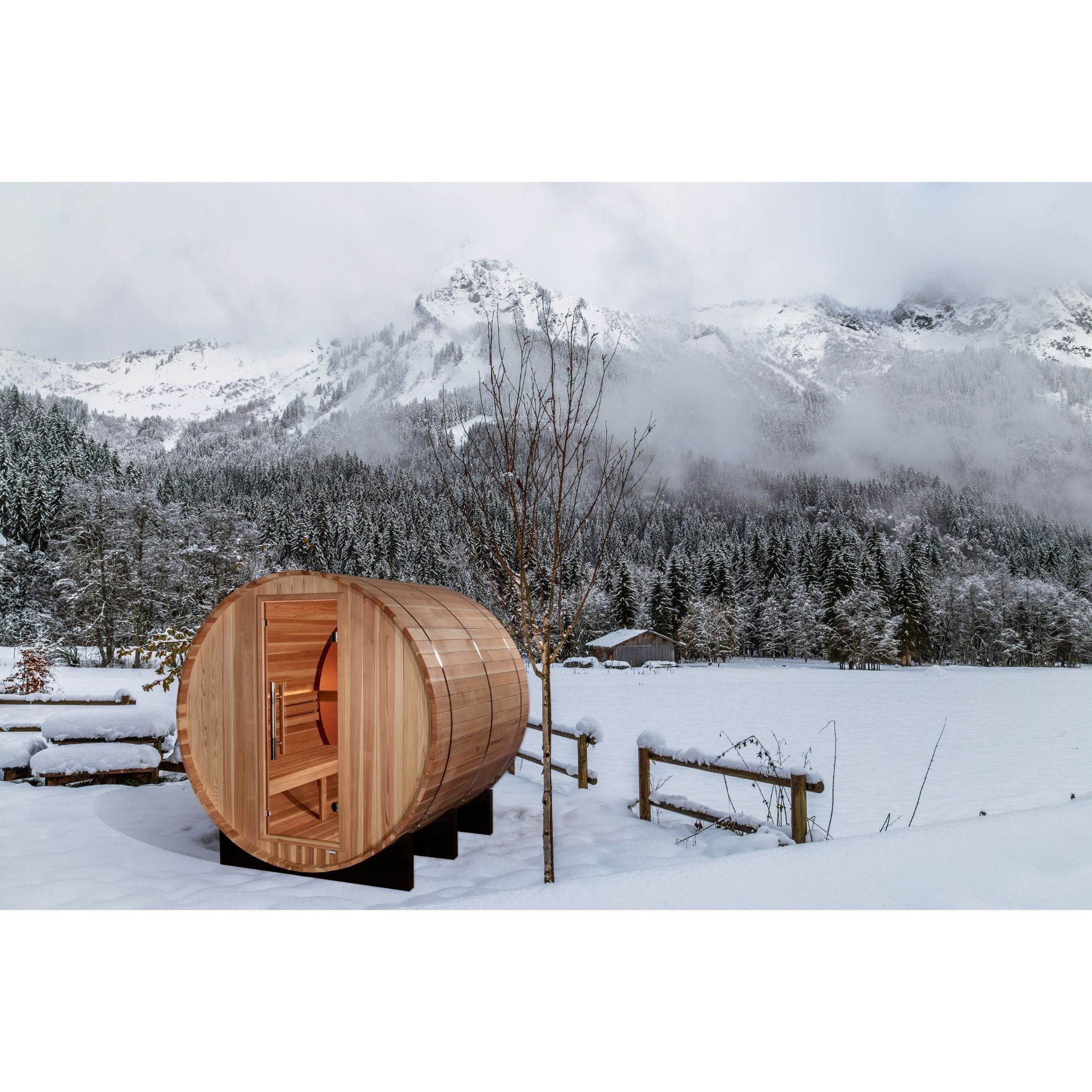 Golden Designs "Zurich" 4-Person Barrel Traditional Sauna – Pacific Cedar