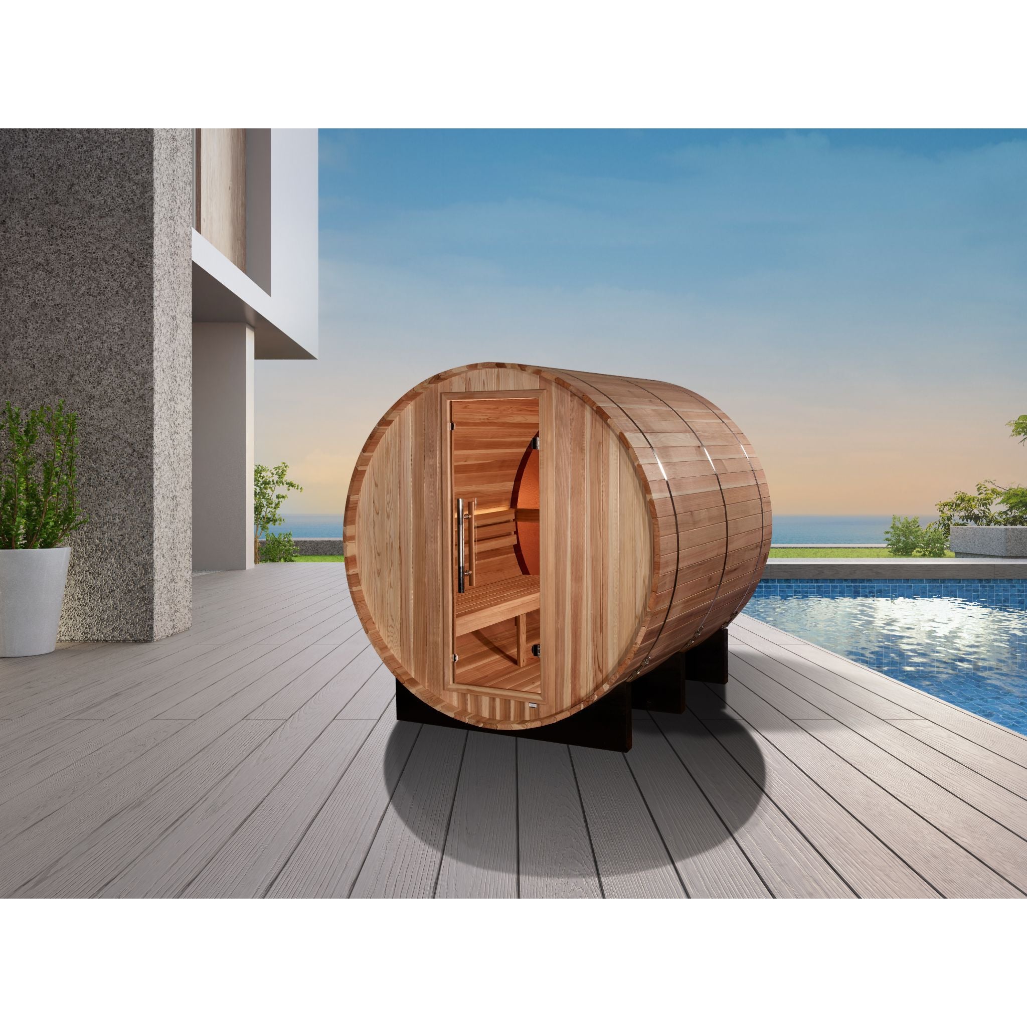 Golden Designs "Zurich" 4-Person Barrel Traditional Sauna – Pacific Cedar