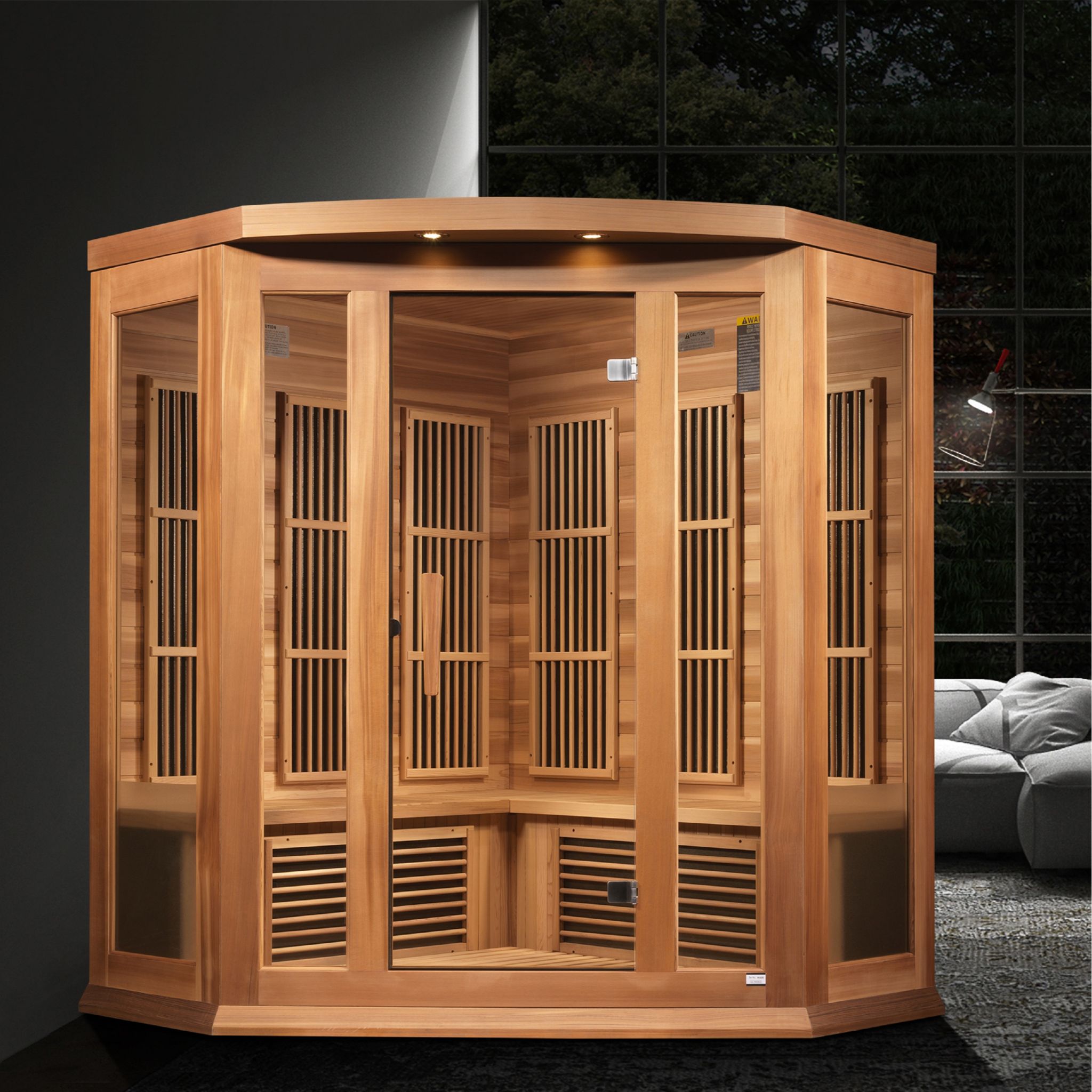 Maxxus 3-Person Corner Near Zero EMF FAR Infrared Sauna (Canadian Red Cedar)