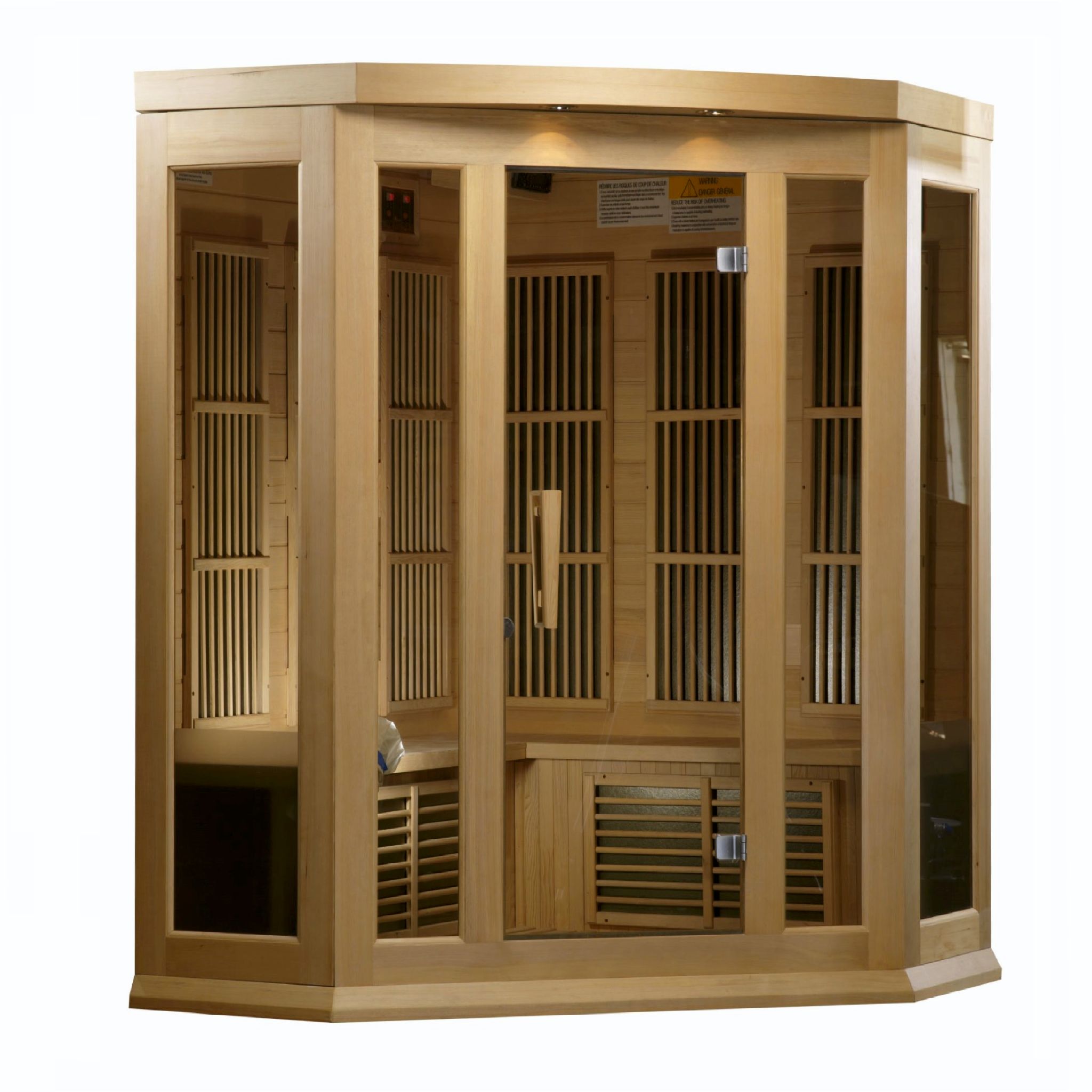 Maxxus 3-Person Corner Low EMF FAR Infrared Sauna – Canadian Hemlock