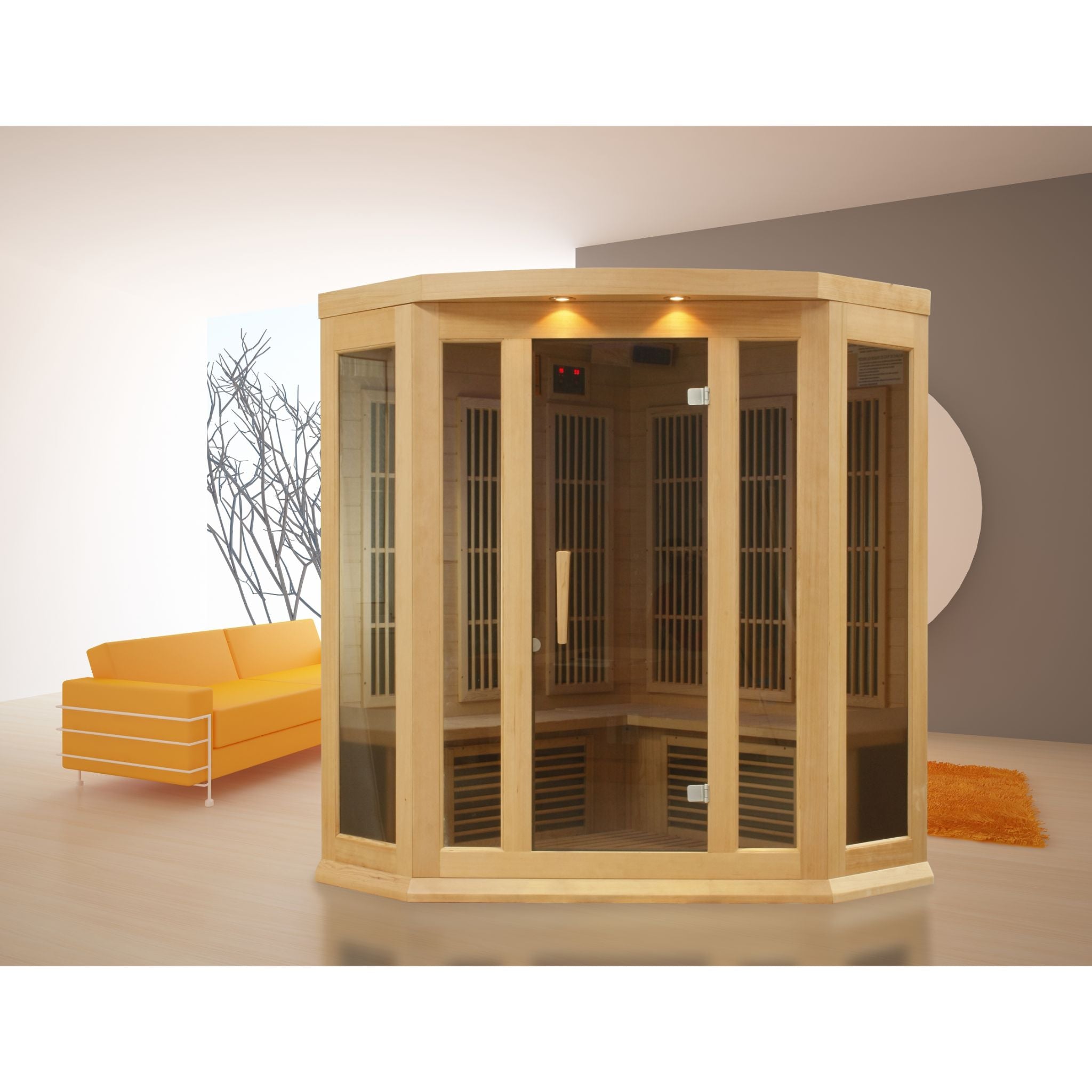 Maxxus 3-Person Corner Low EMF FAR Infrared Sauna – Canadian Hemlock
