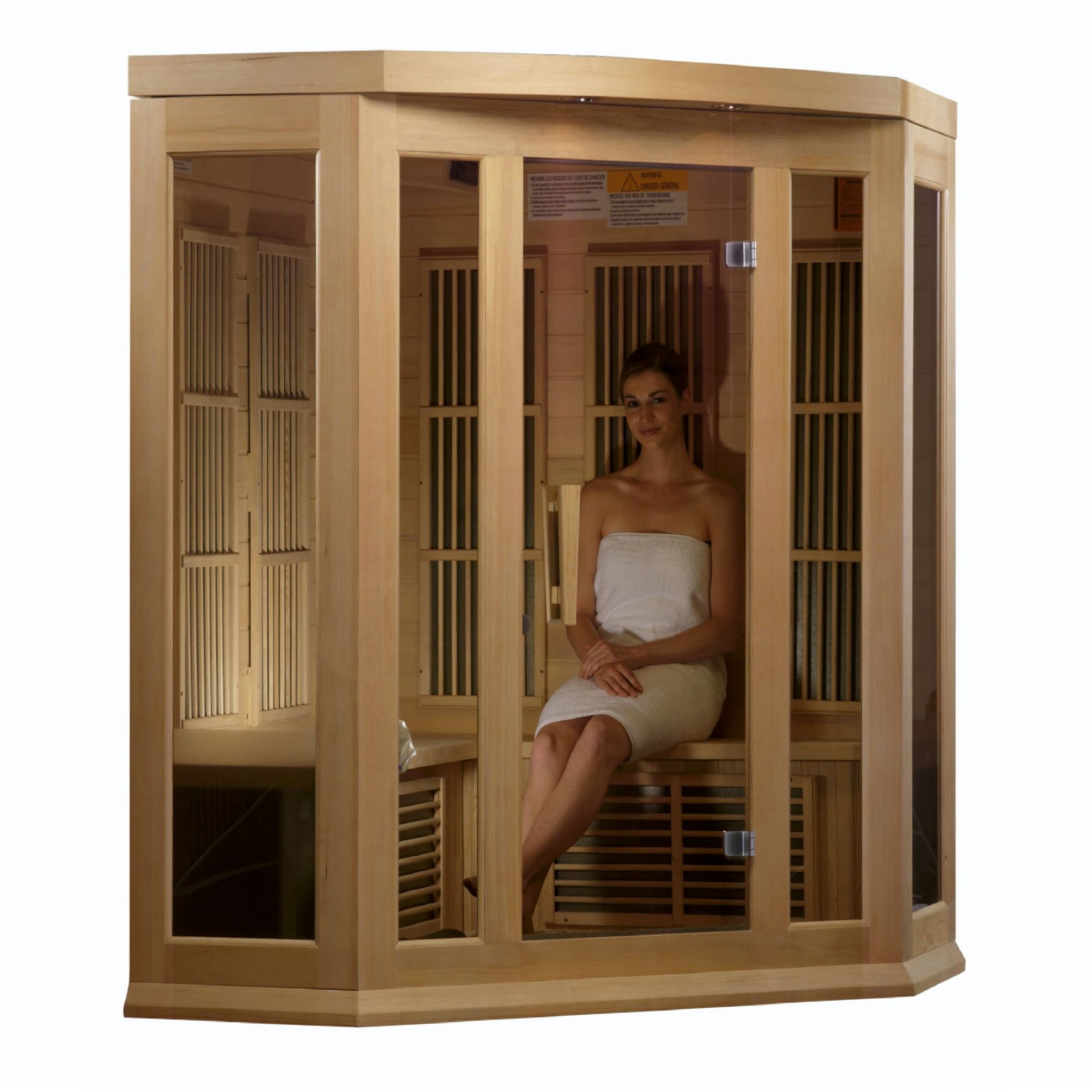 Maxxus 3-Person Corner Low EMF FAR Infrared Sauna – Canadian Hemlock
