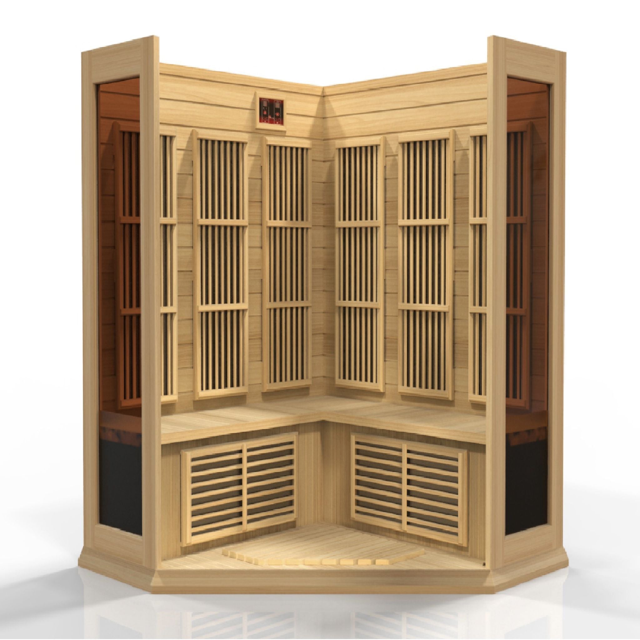 Maxxus 3-Person Corner Low EMF FAR Infrared Sauna – Canadian Hemlock