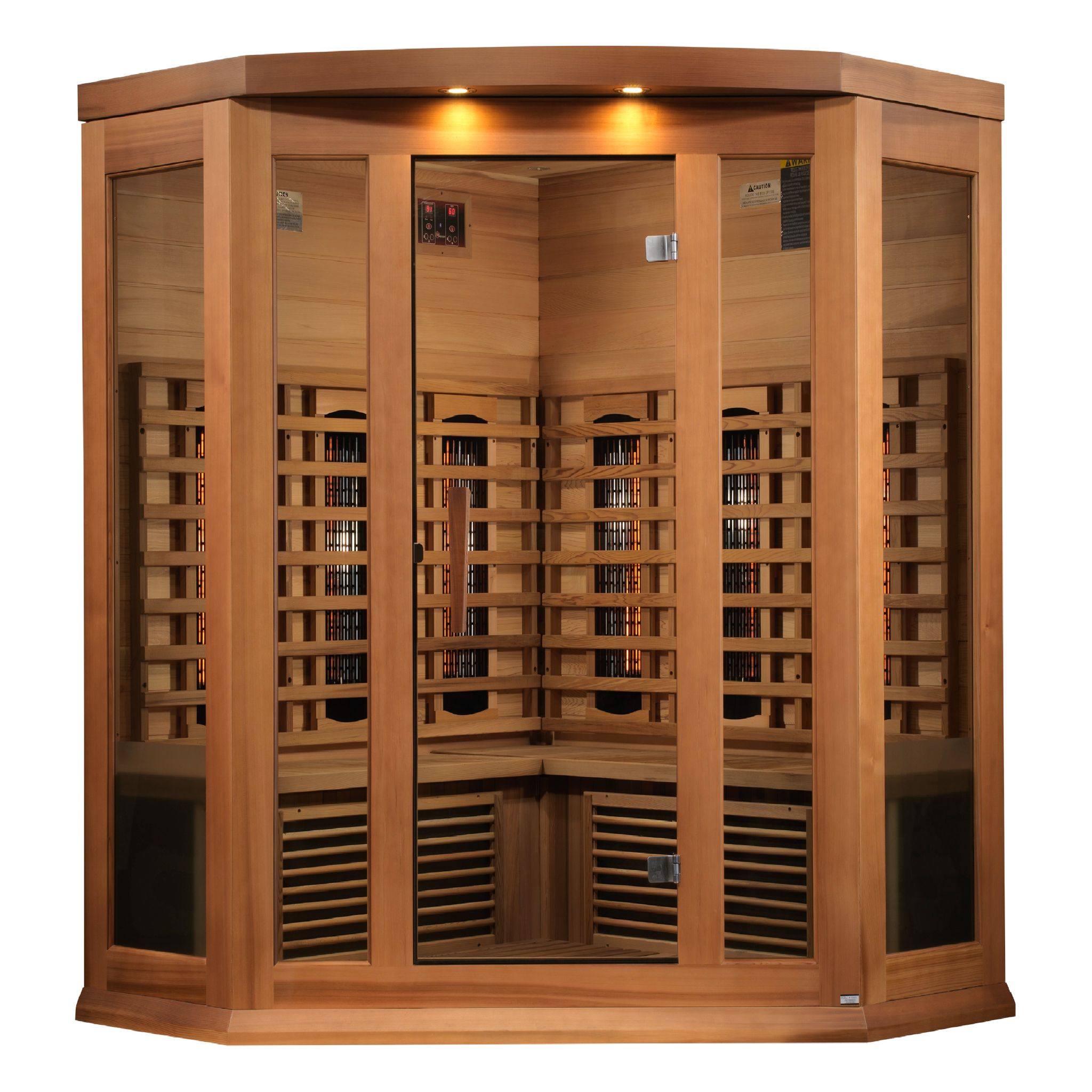 Maxxus 3-Person Corner Full Spectrum Near Zero EMF Infrared Sauna (Canadian Red Cedar)