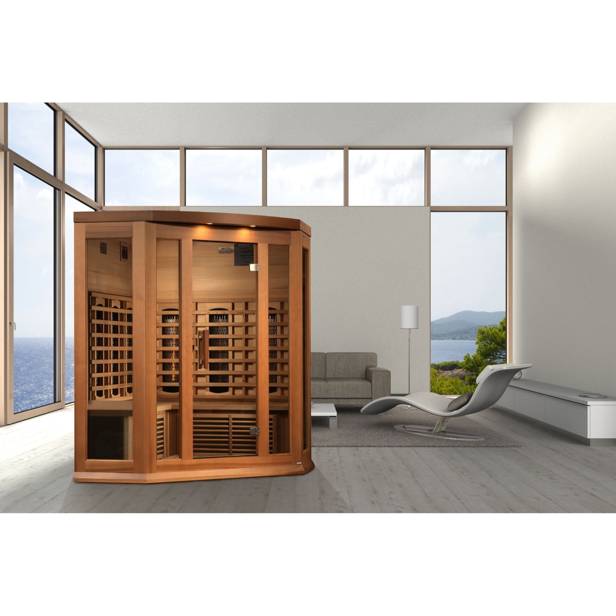 Maxxus 3-Person Corner Full Spectrum Near Zero EMF Infrared Sauna (Canadian Red Cedar)