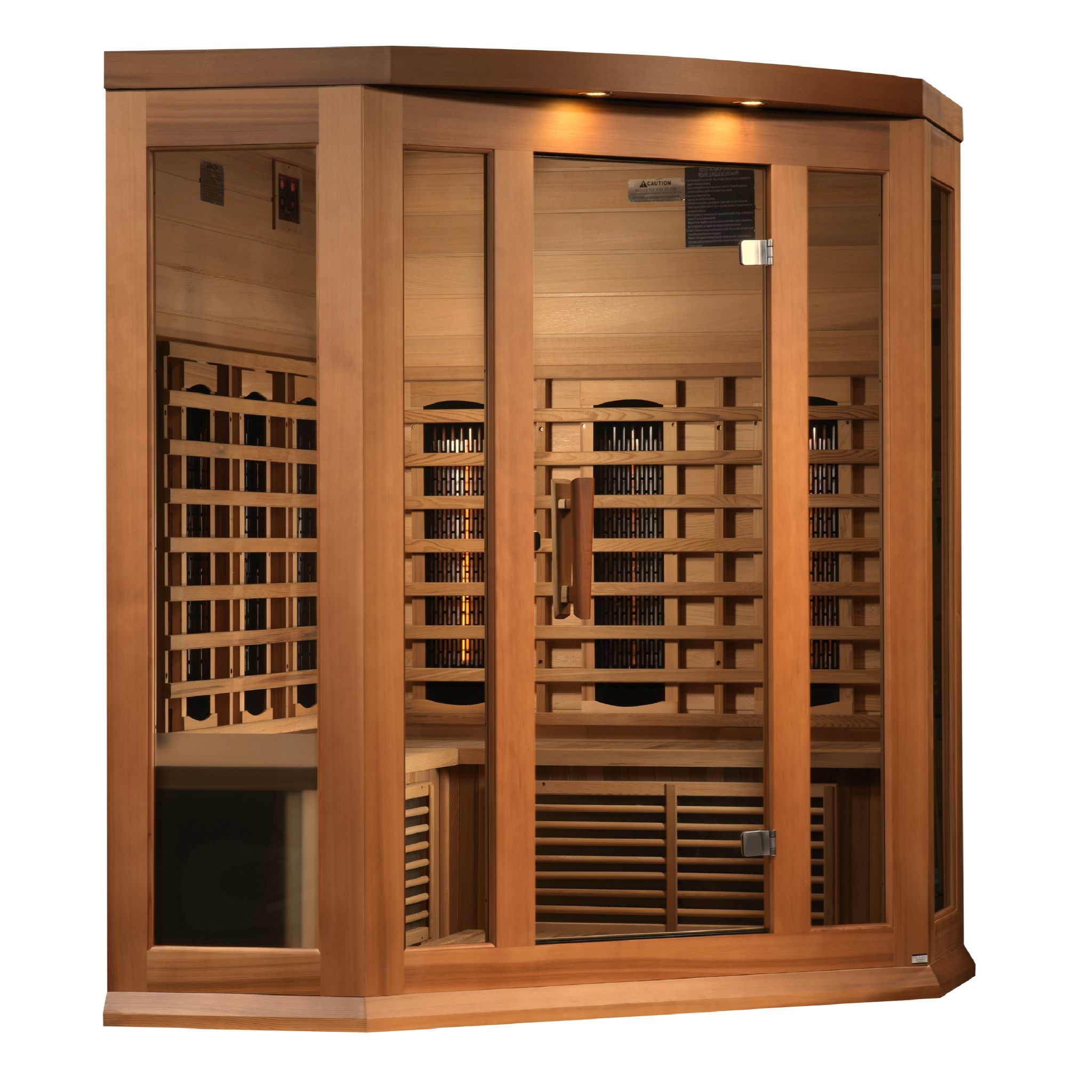 Maxxus 3-Person Corner Full Spectrum Near Zero EMF Infrared Sauna (Canadian Red Cedar)