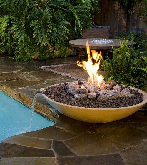 American Fyre Designs - Marseille GFRC 32-Inch Fire Bowl with Water Spout