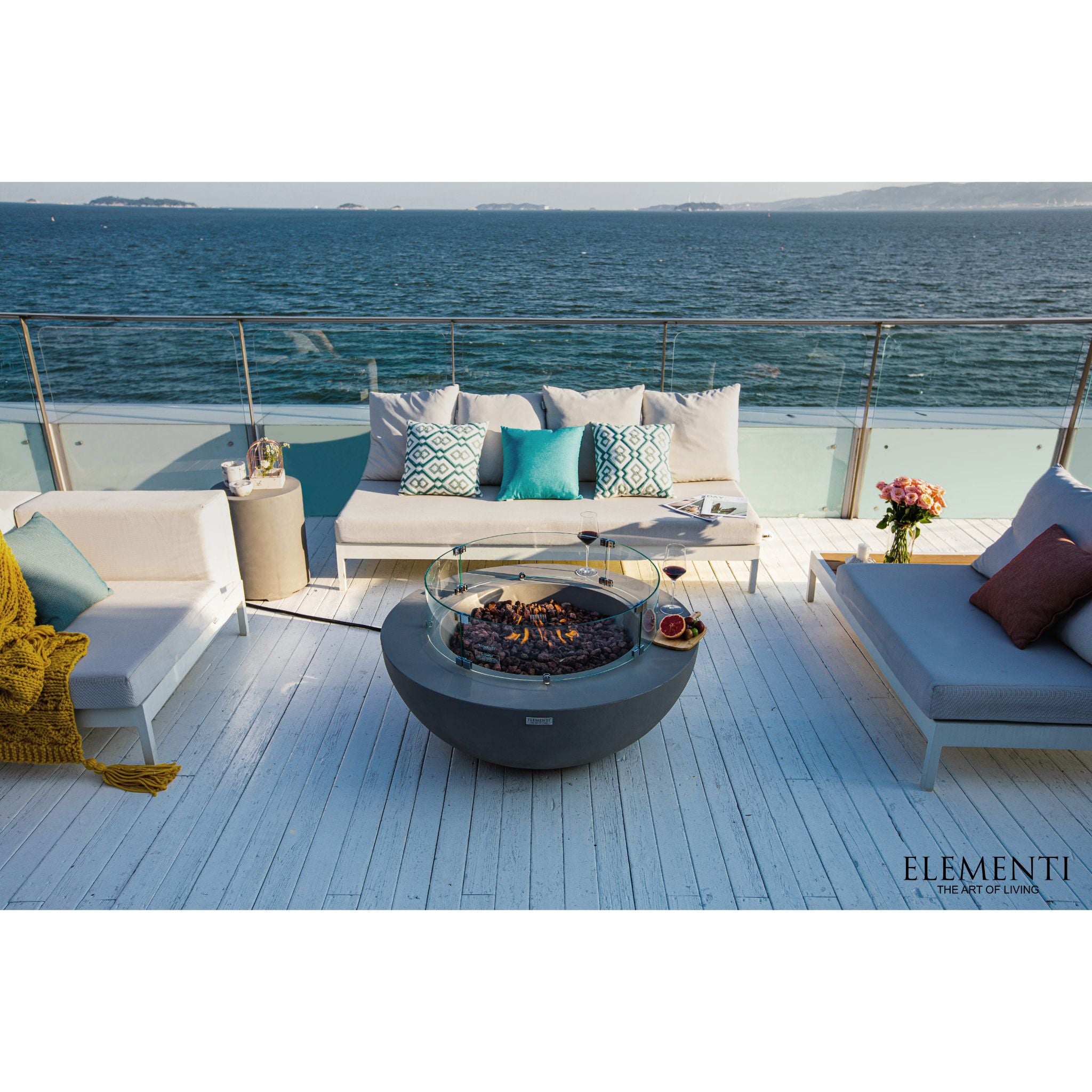 Lunar Bowl 42” Concrete Fire Table – Light Gray