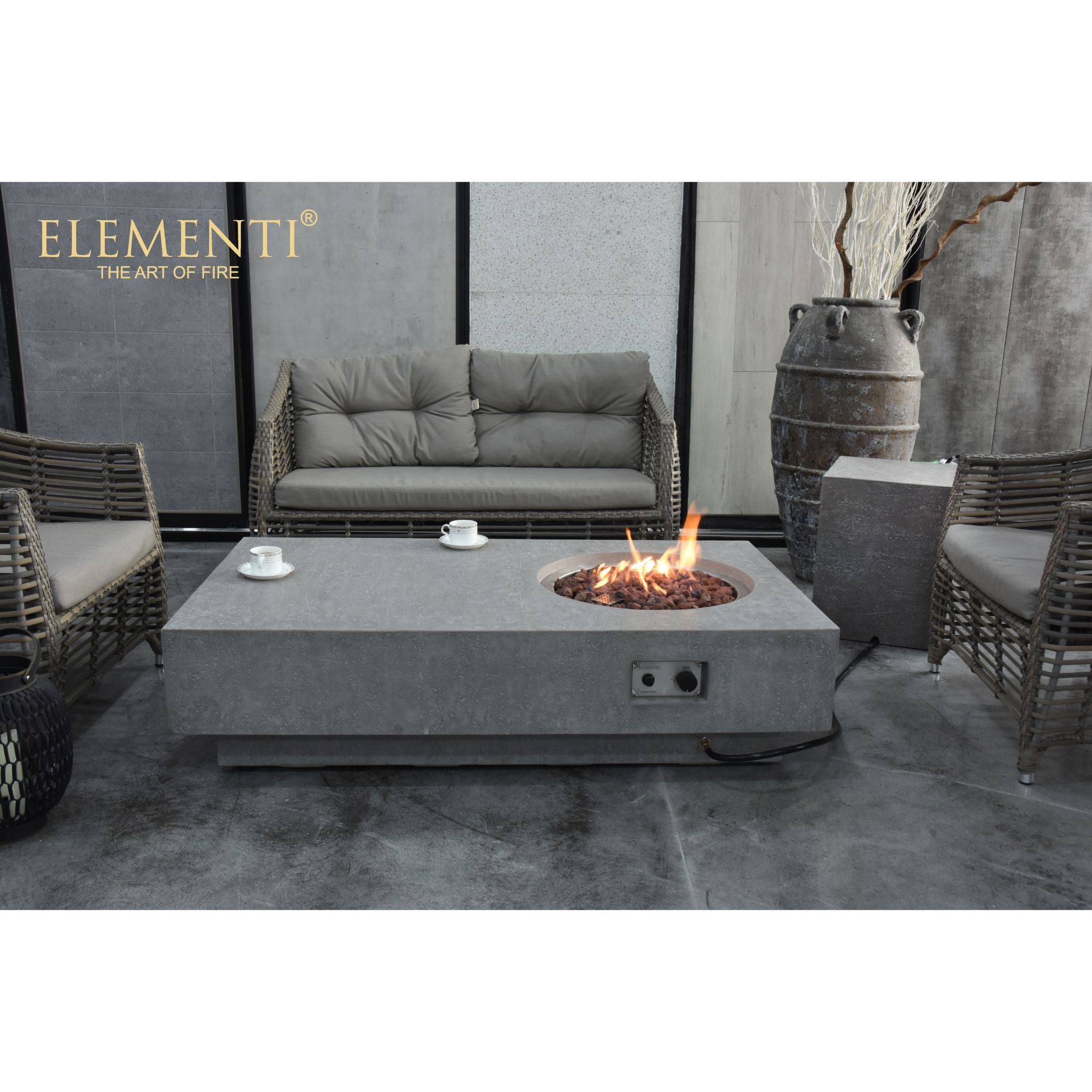 Metropolis 56” Concrete Fire Table – Light Gray